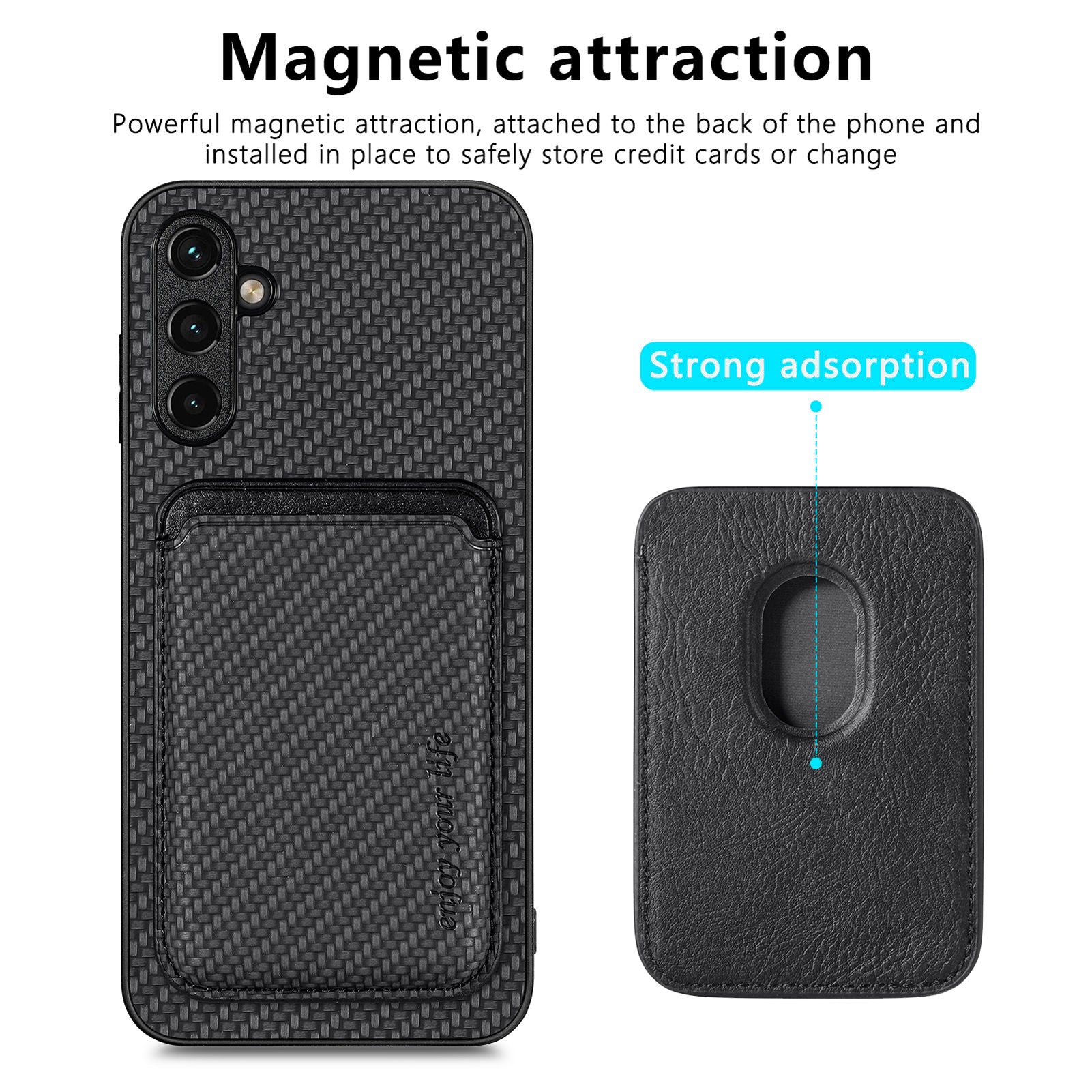 For Samsung Galaxy A14 5G A14 4G Detachable Magnetic Phone Case Carbon Fiber Texture Anti-scratch Phone Cover with Card Holder
