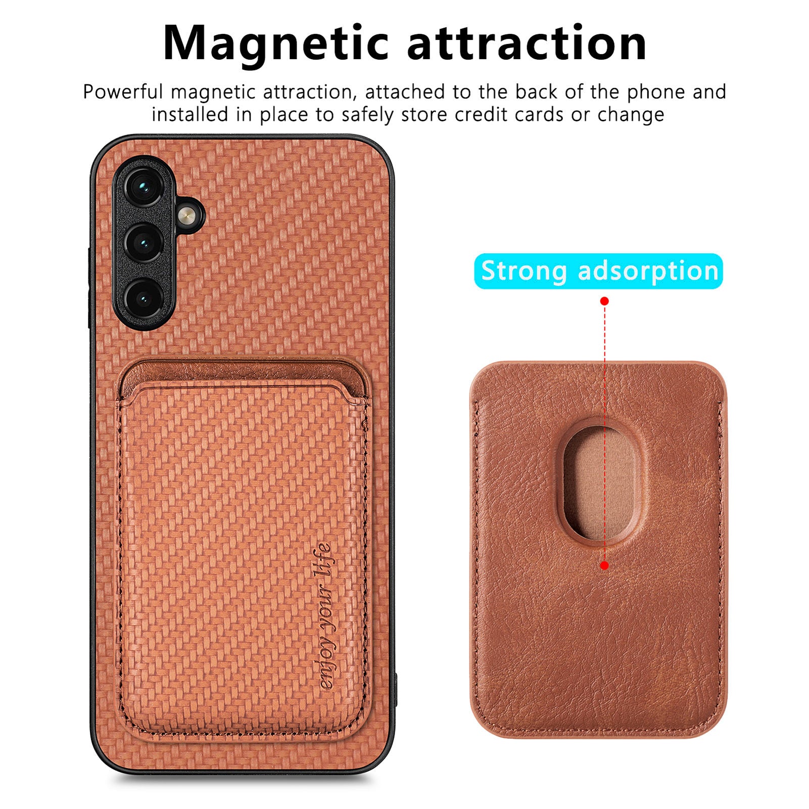 For Samsung Galaxy A14 5G A14 4G Detachable Magnetic Phone Case Carbon Fiber Texture Anti-scratch Phone Cover with Card Holder