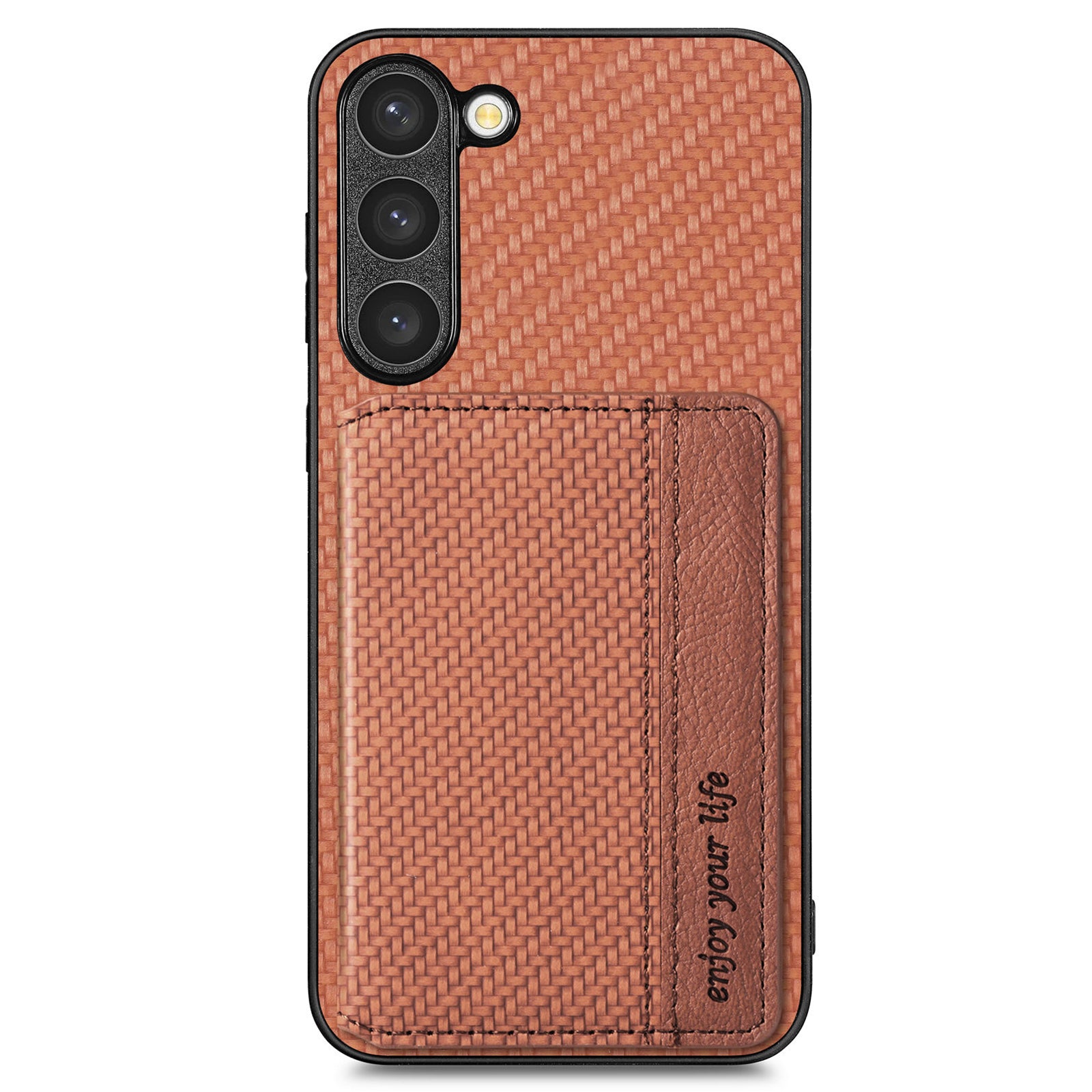 For Samsung Galaxy S23 Carbon Fiber Texture Anti-shock Phone Cover Magnetic RFID Blocking Wallet Scratch-resistant Phone Case Kickstand