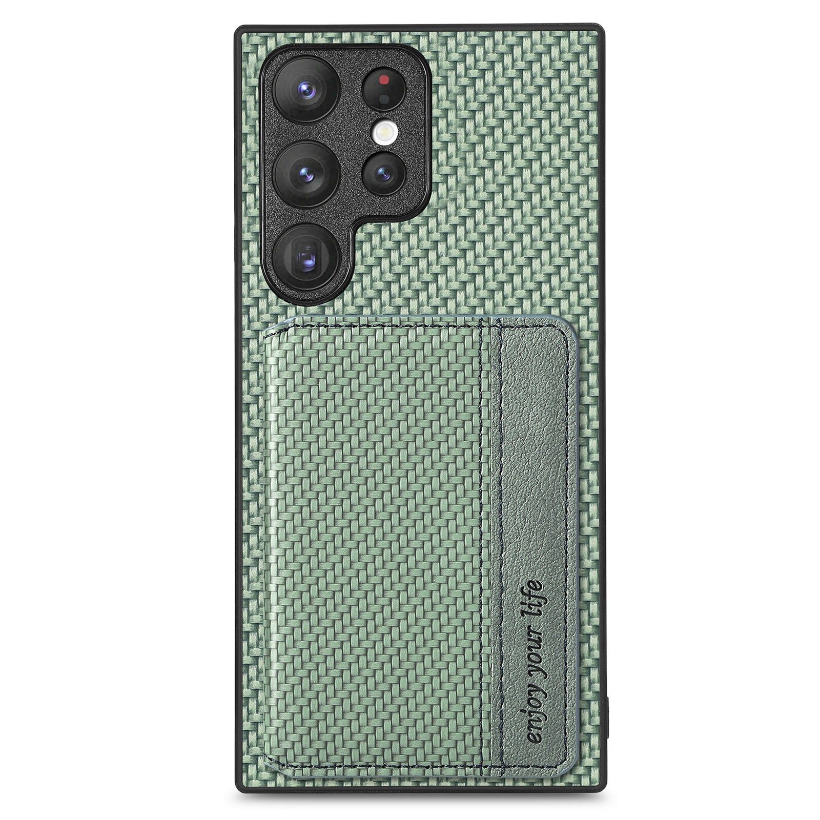 Drop-proof Phone Cover For Samsung Galaxy S23 Ultra Carbon Fiber Texture Magnetic RFID Blocking Wallet PU Leather Coated TPU Phone Case Kickstand