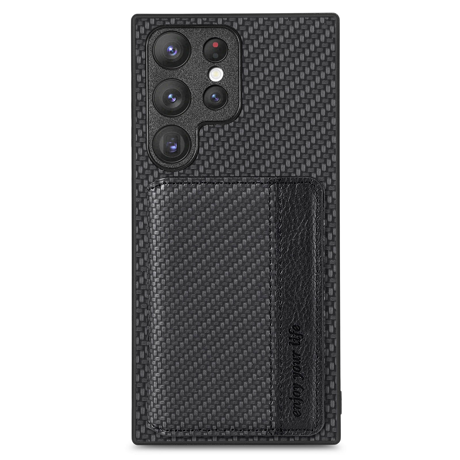 Drop-proof Phone Cover For Samsung Galaxy S23 Ultra Carbon Fiber Texture Magnetic RFID Blocking Wallet PU Leather Coated TPU Phone Case Kickstand