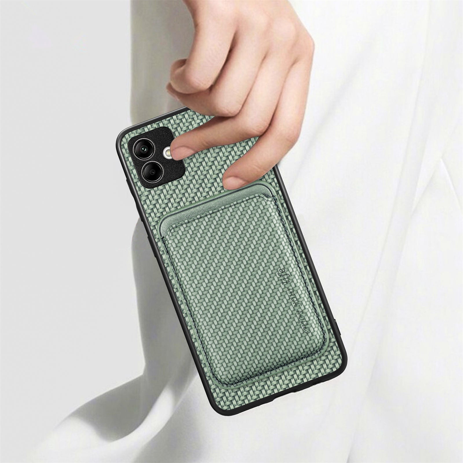 For Samsung Galaxy A04 4G (164.4 x 76.3 x 9.1 mm) 2-in-1 Detachable Magnetic Phone Case Carbon Fiber Texture Card Holder Shockproof Cover