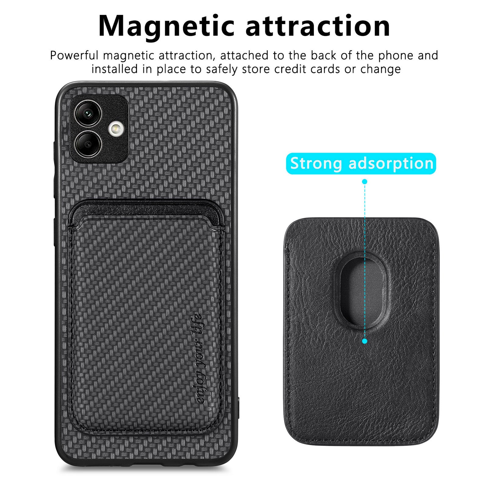 For Samsung Galaxy A04 4G (164.4 x 76.3 x 9.1 mm) 2-in-1 Detachable Magnetic Phone Case Carbon Fiber Texture Card Holder Shockproof Cover