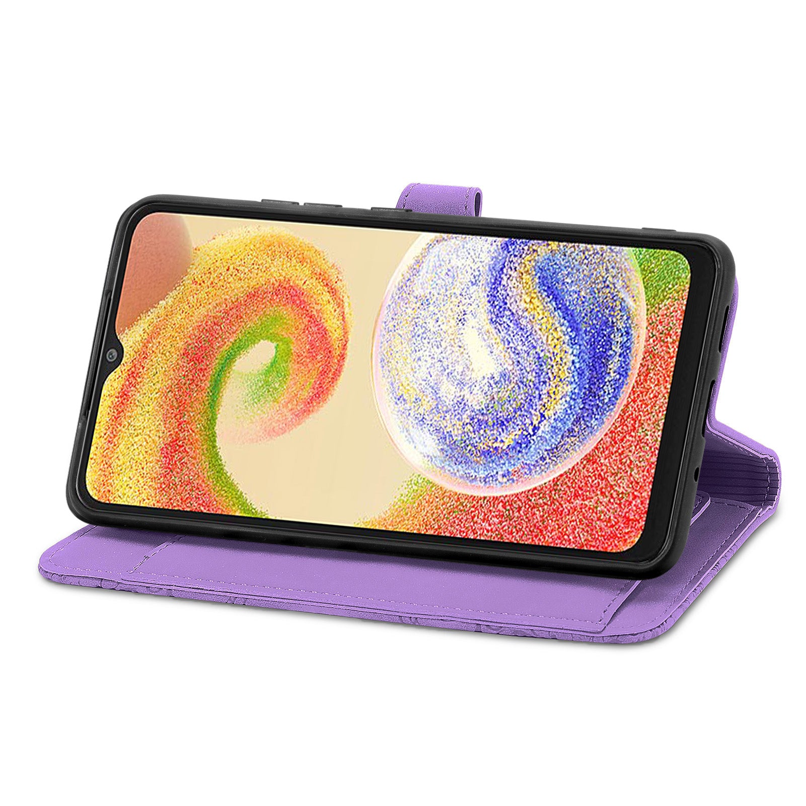 For Samsung Galaxy A04 4G (164.4 x 76.3 x 9.1 mm) Flower Imprinted Pattern Flip Phone Case Wallet Stand PU Leather Zipper Pocket Drop Protection Phone Cover