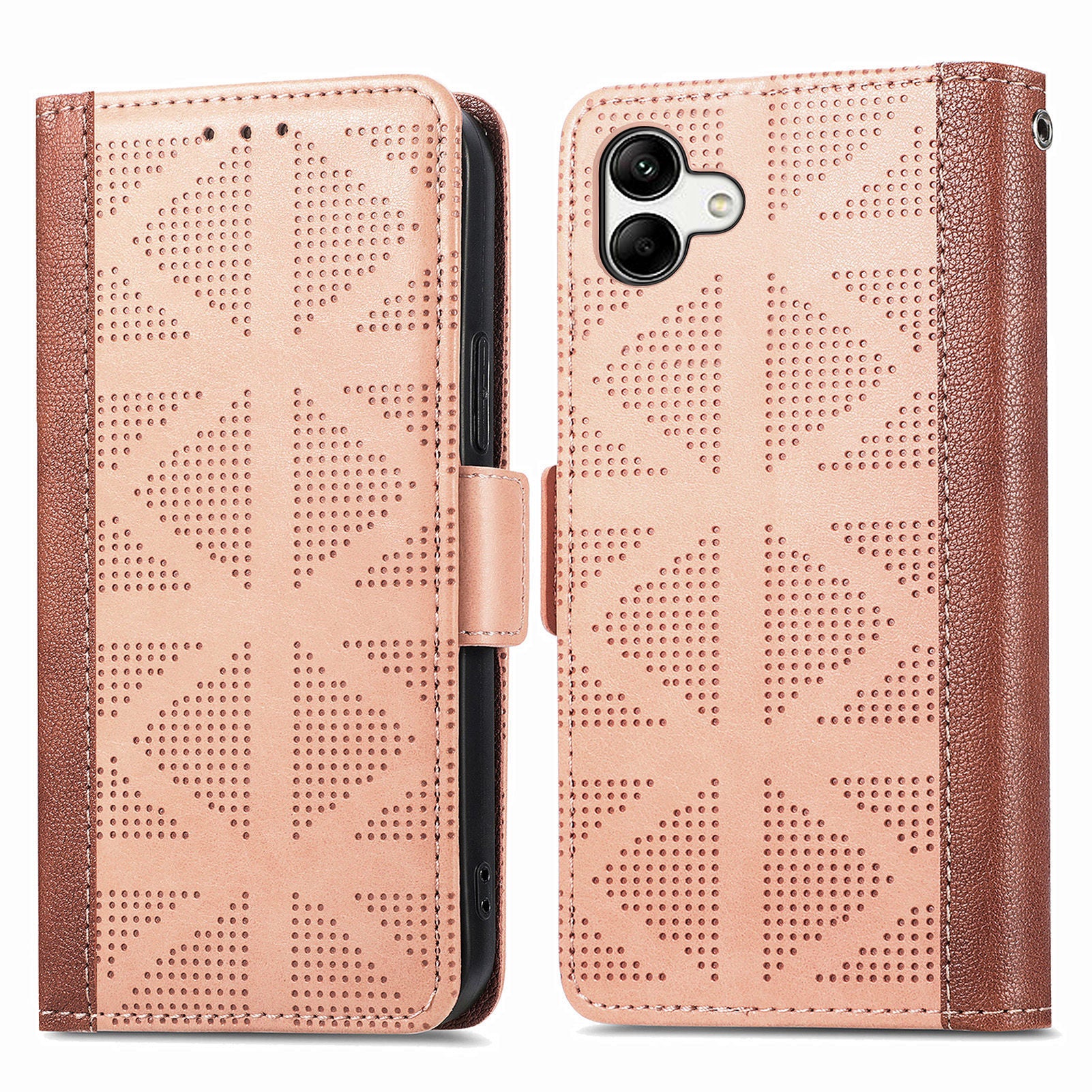 For Samsung Galaxy A04 4G (164.4 x 76.3 x 9.1 mm) Wallet Cover Stand Cross Triangle Shape Imprinted Phone Case Flip Leather Side Magnetic Clasp Phone Shell