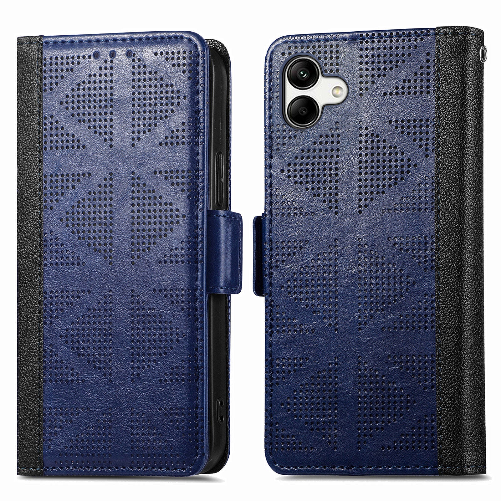 For Samsung Galaxy A04 4G (164.4 x 76.3 x 9.1 mm) Wallet Cover Stand Cross Triangle Shape Imprinted Phone Case Flip Leather Side Magnetic Clasp Phone Shell