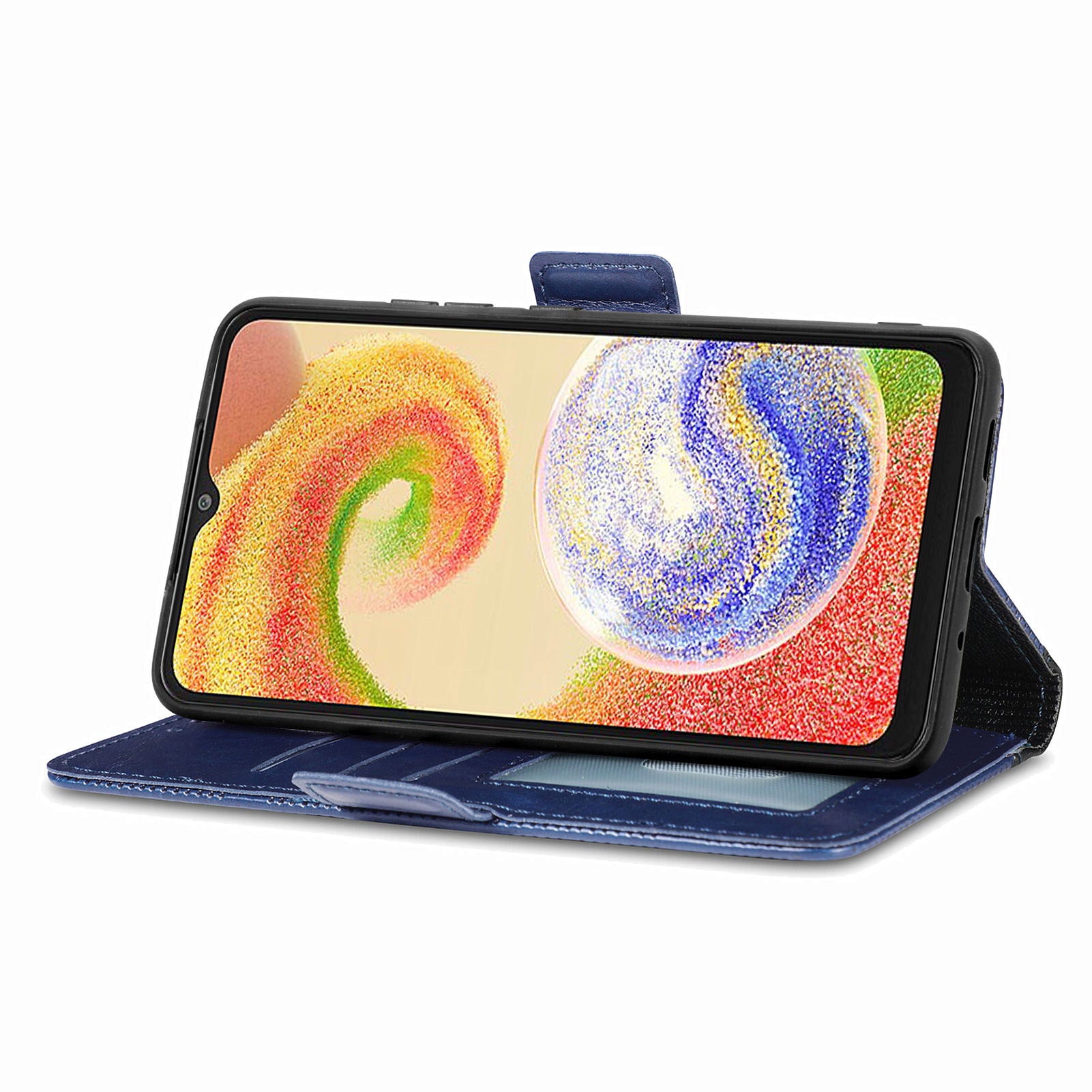 For Samsung Galaxy A04 4G (164.4 x 76.3 x 9.1 mm) Wallet Cover Stand Cross Triangle Shape Imprinted Phone Case Flip Leather Side Magnetic Clasp Phone Shell