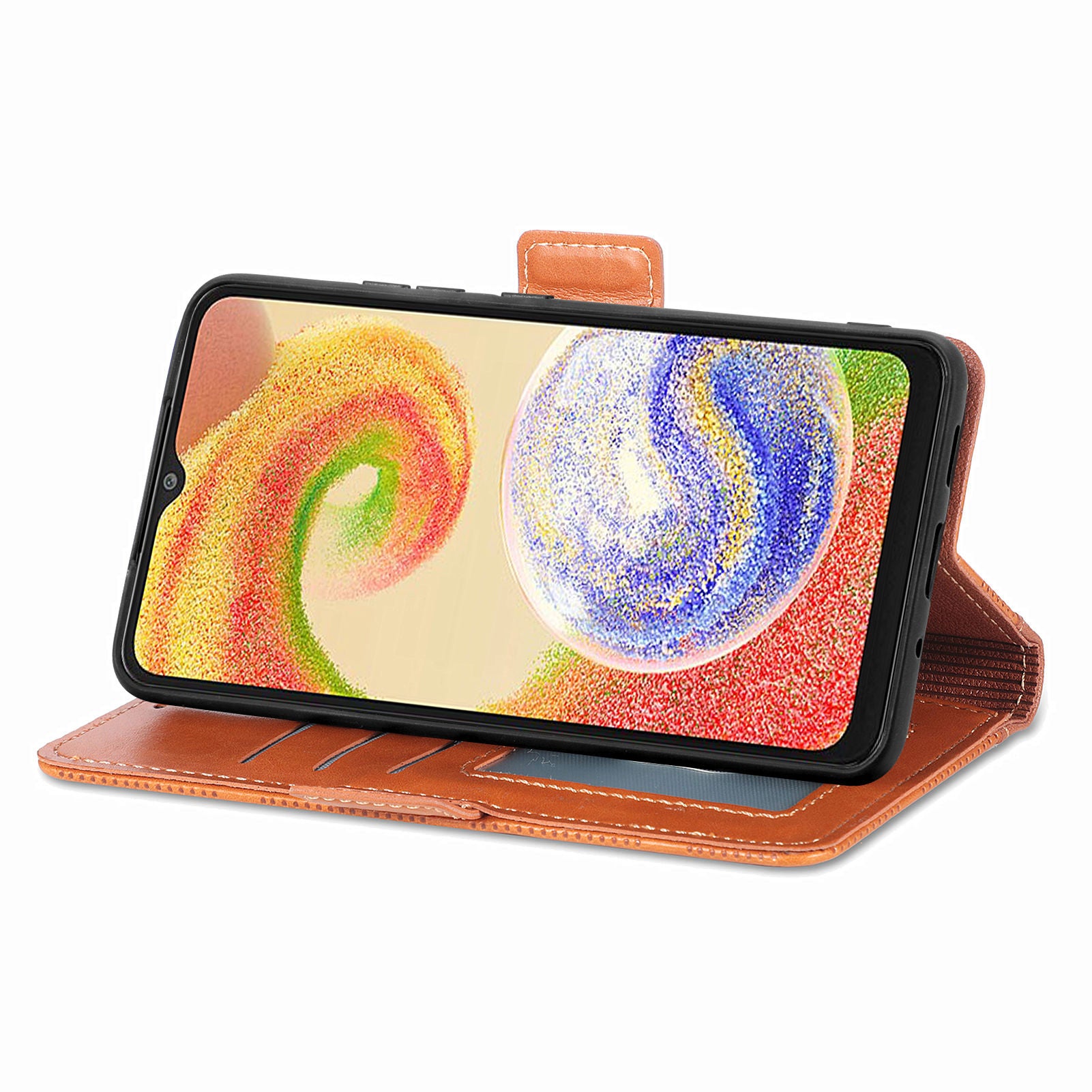 For Samsung Galaxy A04 4G (164.4 x 76.3 x 9.1 mm) Wallet Cover Stand Cross Triangle Shape Imprinted Phone Case Flip Leather Side Magnetic Clasp Phone Shell
