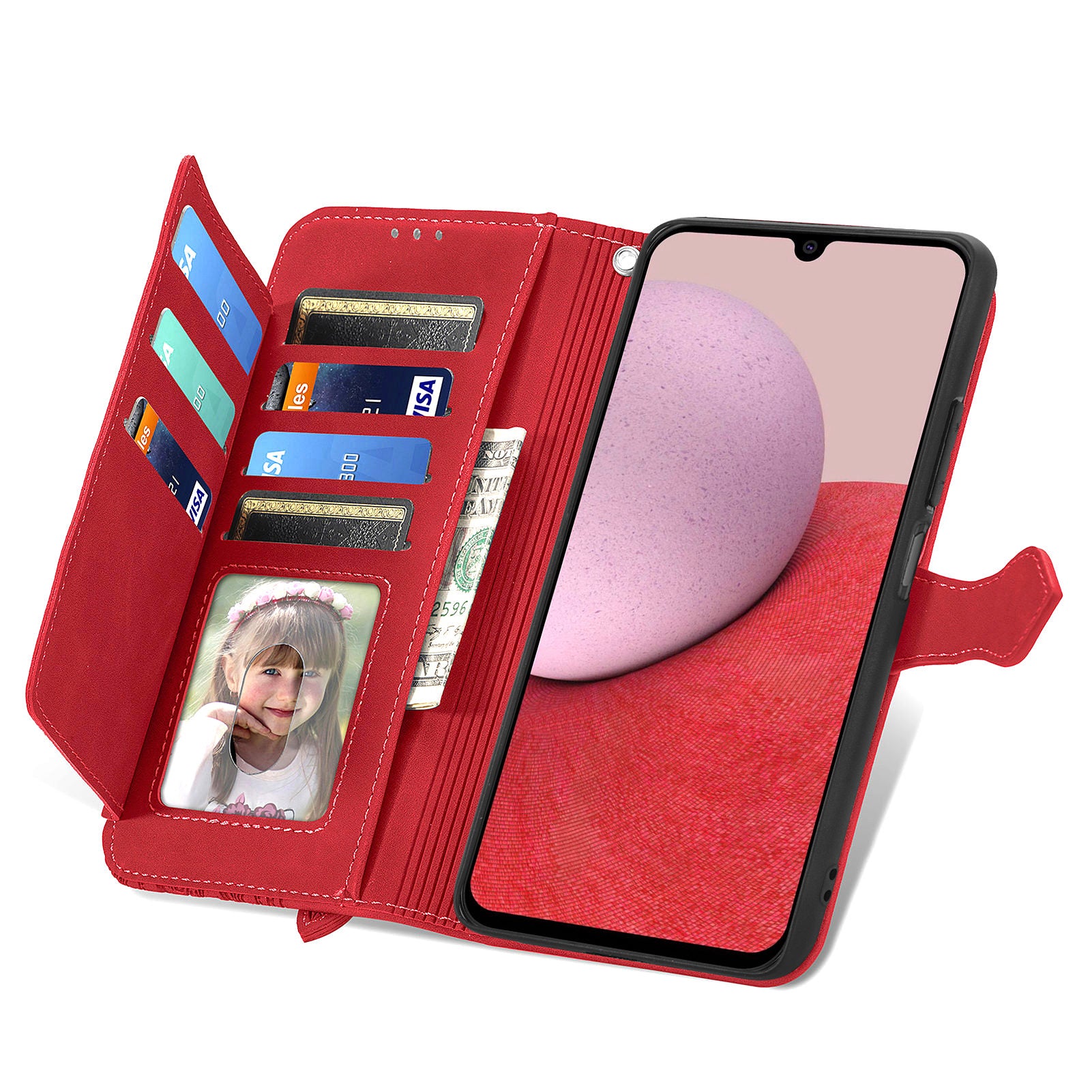 Til Samsung Galaxy A14 5G A14 4G Faldbeskyttelse Flip Phone Case Pungholder Blomsterpåtrykt PU læder lynlås lommetelefoncover