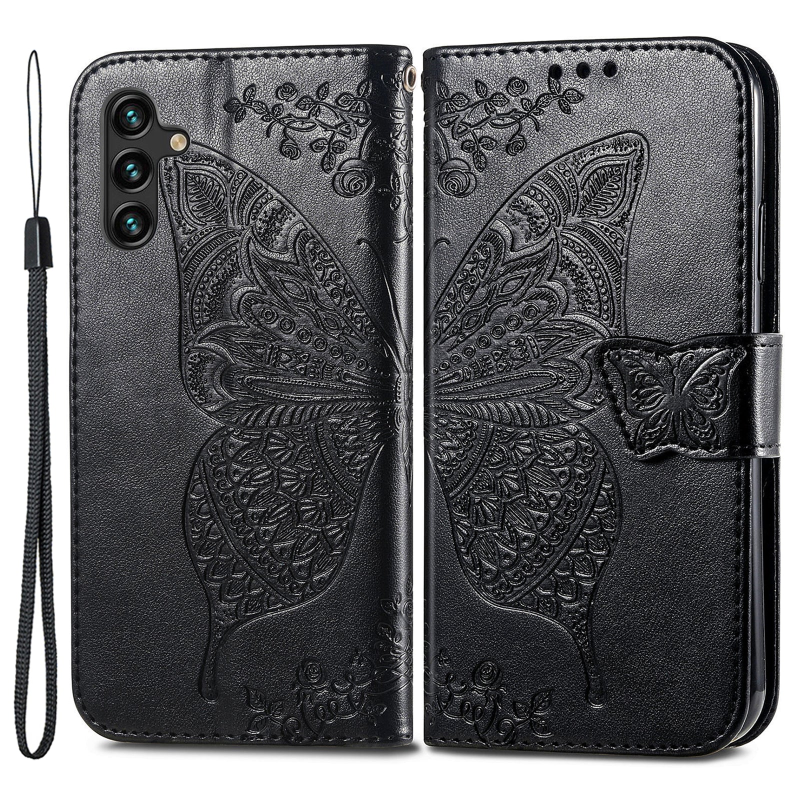 For Samsung Galaxy A14 5G A14 4G Anti-fall Imprinted Butterfly Pattern Phone Case PU Leather TPU Phone Flip Wallet Cover Stand with Strap