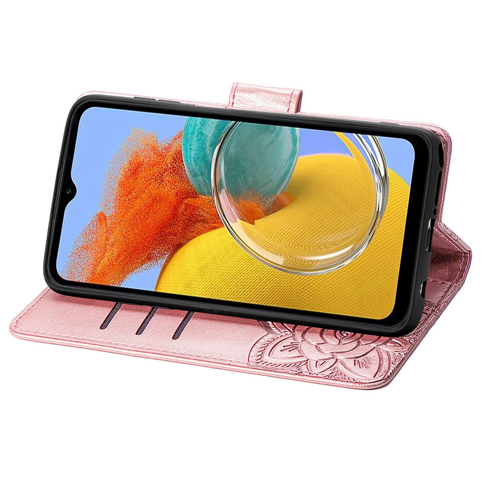 Til Samsung Galaxy A14 5G A14 4G Anti-fald præget sommerfuglemønster telefonetui PU læder TPU telefon Flip Wallet Cover Stand med rem