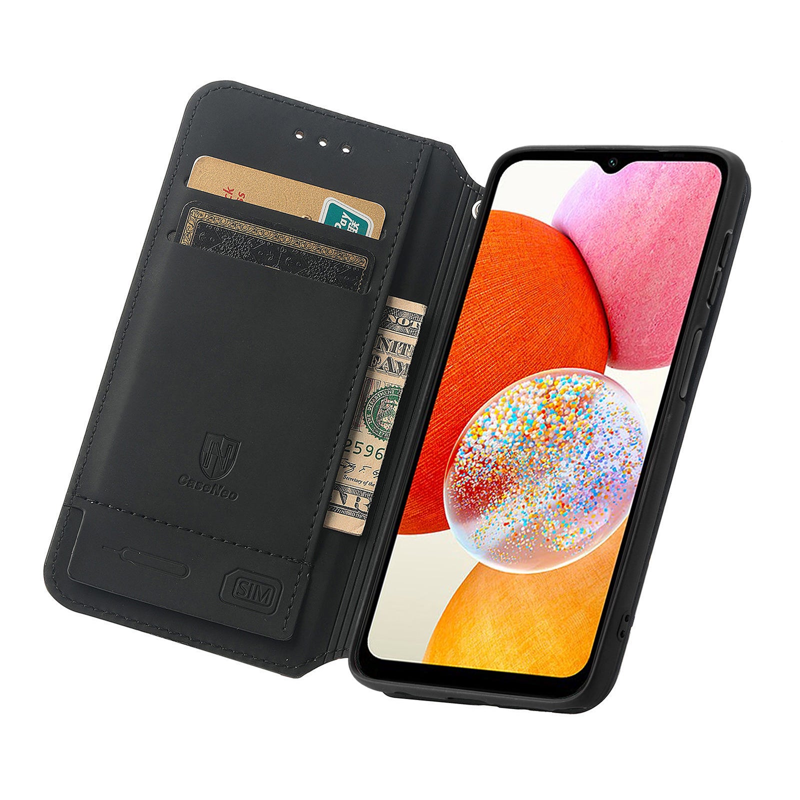 CASENEO 001-serien til Samsung Galaxy A14 5G A14 4G Anti-ridse PU-læder RFID-blokerende tegnebog Etui Mønster Udskrivning Magnetisk Absorptionsstand Telefoncover