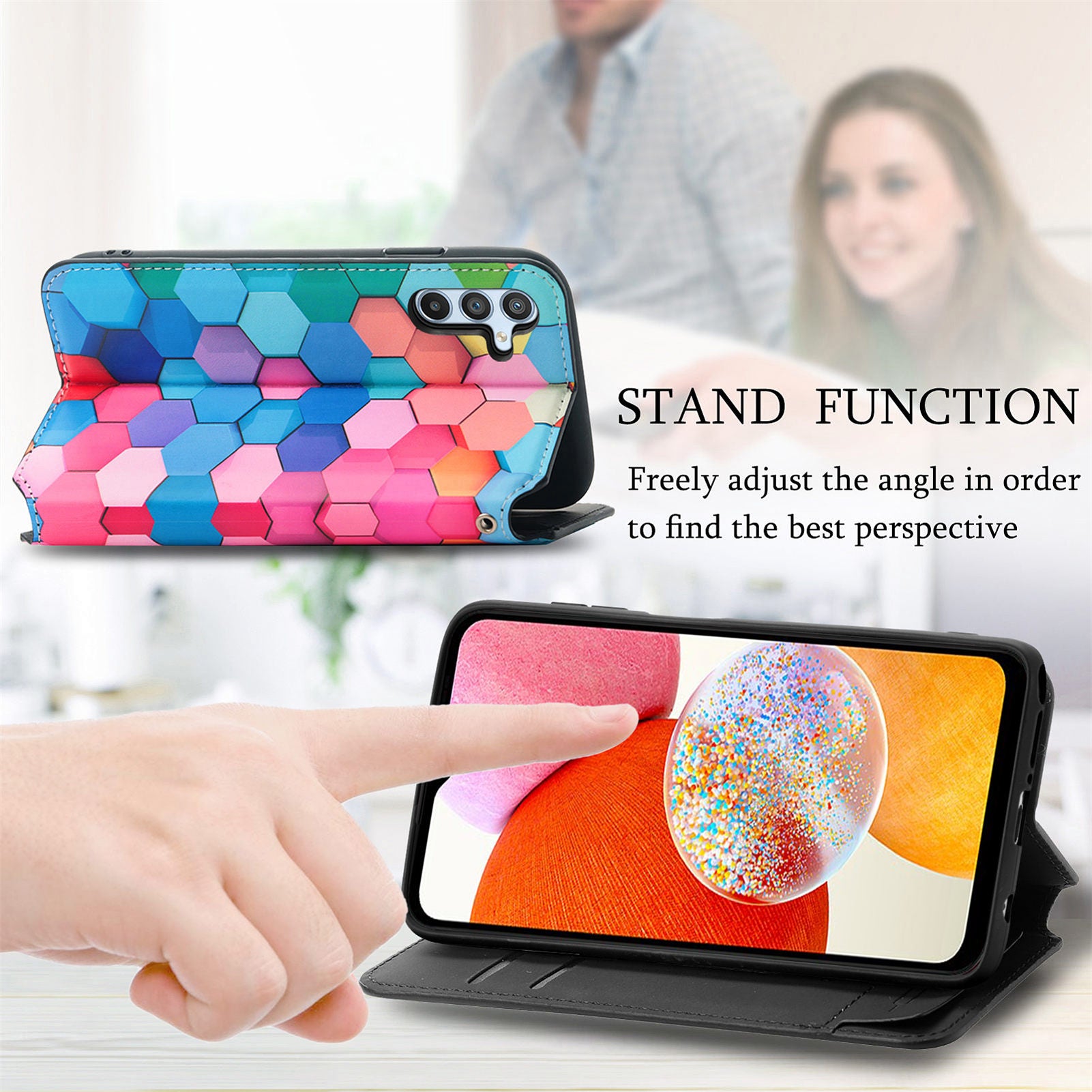 CASENEO 001-serien til Samsung Galaxy A14 5G A14 4G Anti-ridse PU-læder RFID-blokerende tegnebog Etui Mønster Udskrivning Magnetisk Absorptionsstand Telefoncover