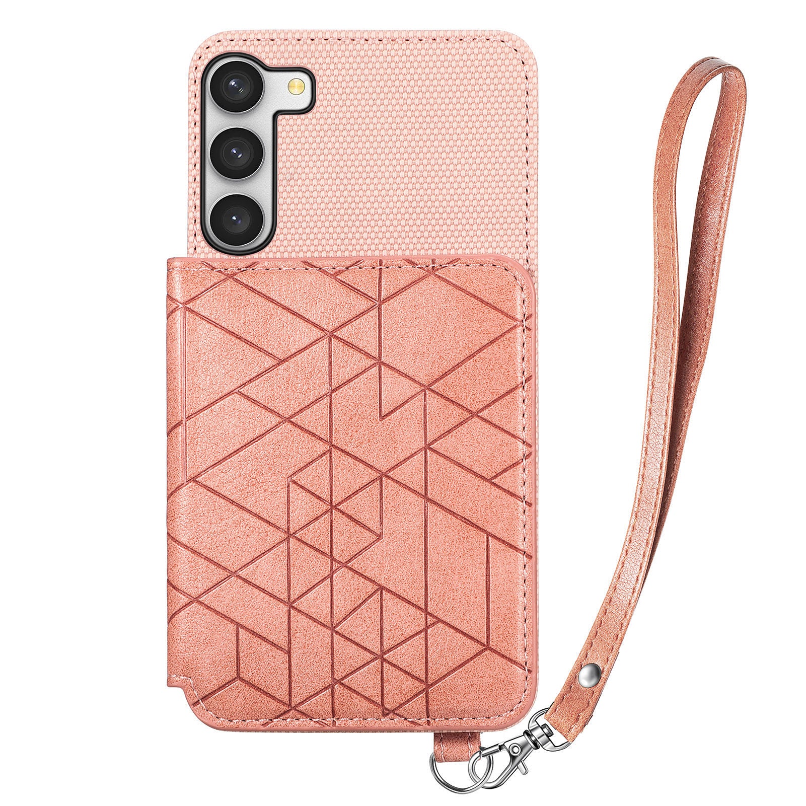 Phone Case with Strap for Samsung Galaxy S23 Kickstand Design Drop-proof Geometry Imprinted PU Leather TPU Wallet Cover