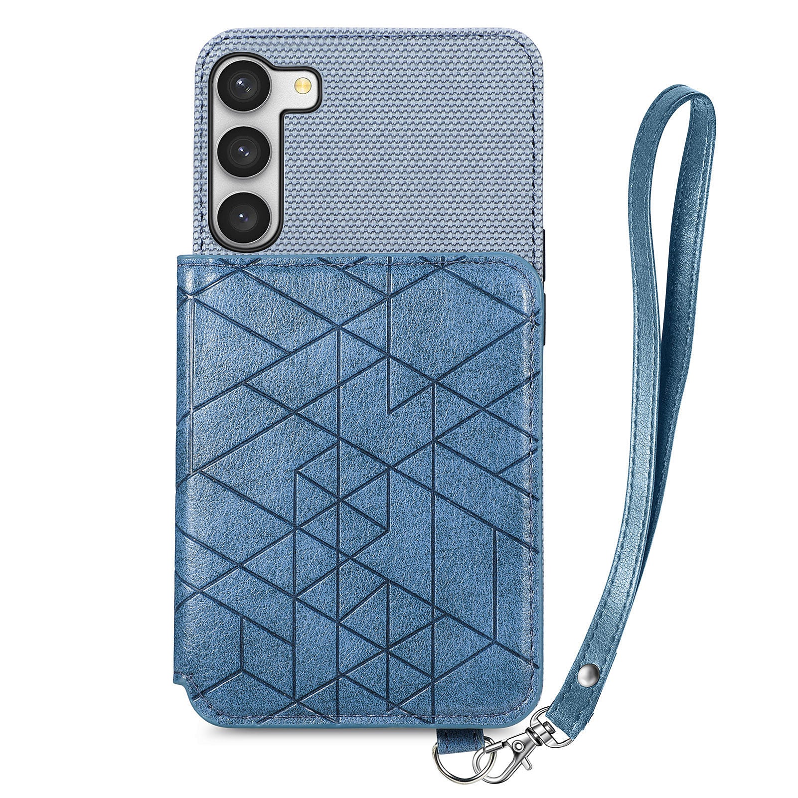 Phone Case with Strap for Samsung Galaxy S23 Kickstand Design Drop-proof Geometry Imprinted PU Leather TPU Wallet Cover