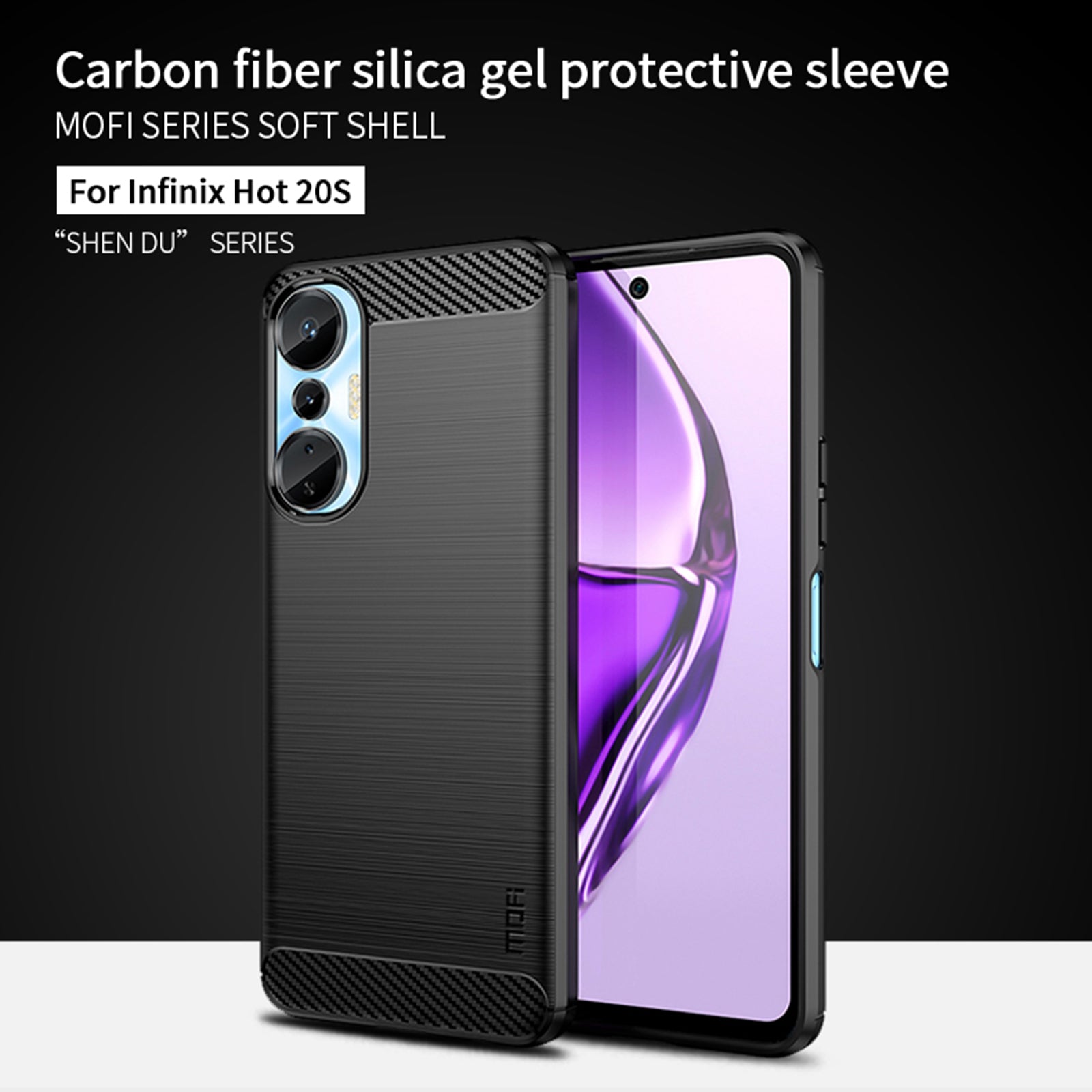 MOFI JK TPU Series-1 for Infinix Hot 20S 4G x6827 Anti-fall Protective Slim Smartphone Case Carbon Fiber Brushed TPU Phone Back Cover