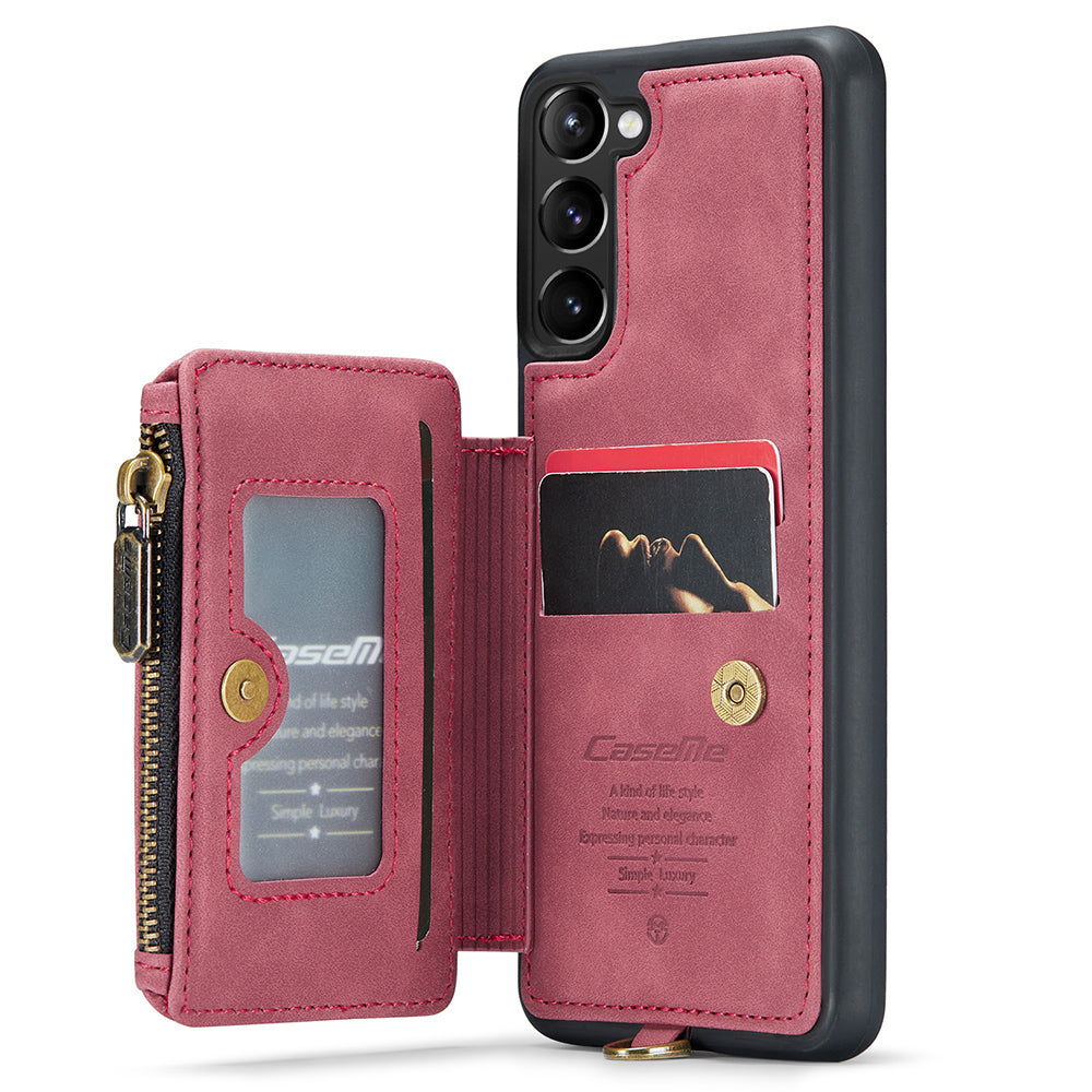 CASEME C20 Series for Samsung Galaxy S23 RFID Blocking Zipper Pocket PU Leather Coated TPU Shockproof Phone Cover with Wallet Kickstand