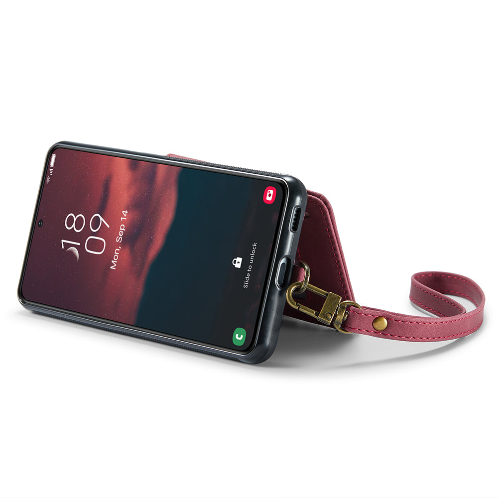CASEME C20 Series for Samsung Galaxy S23 RFID Blocking Anti-scratch Phone Case Zipper Pocket PU Leather Coated TPU Phone Cover Wallet Kickstand