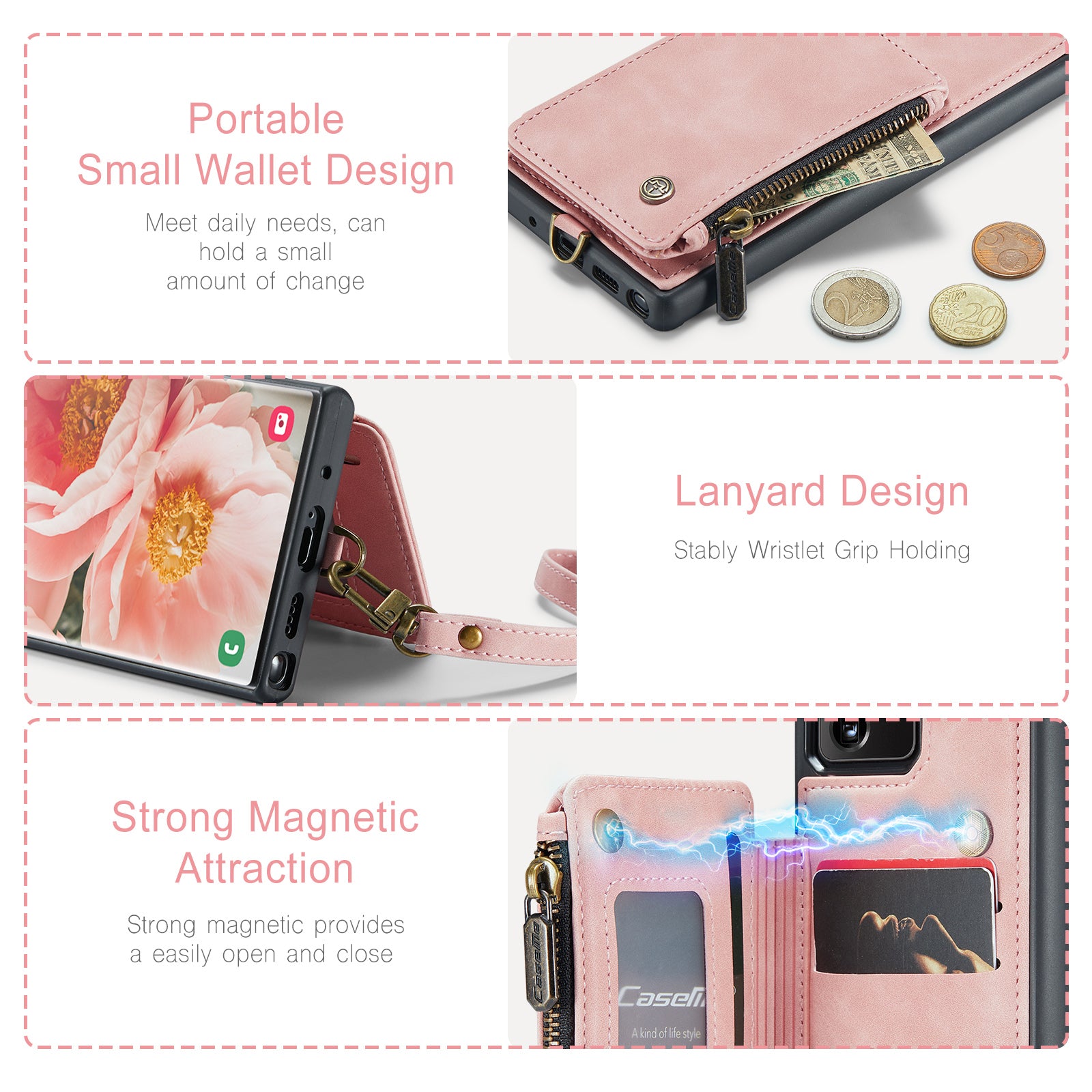 CASEME C20 Series for Samsung Galaxy Note20 Ultra Note20 Ultra 5G RFID Blocking Zipper Pocket Anti-drop Phone Case Anti-scratch Back Cover Wallet Kickstand