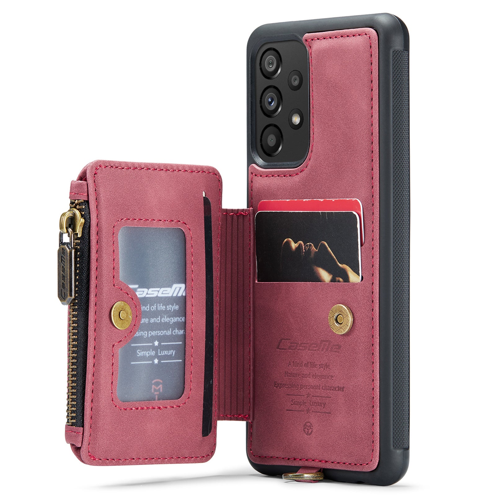 CASEME C20 Series for Samsung Galaxy A72 4G 5G PU Leather Coated TPU Zipper Pocket Case RFID Blocking Wallet Kickstand Shockproof Phone Cover with Strap