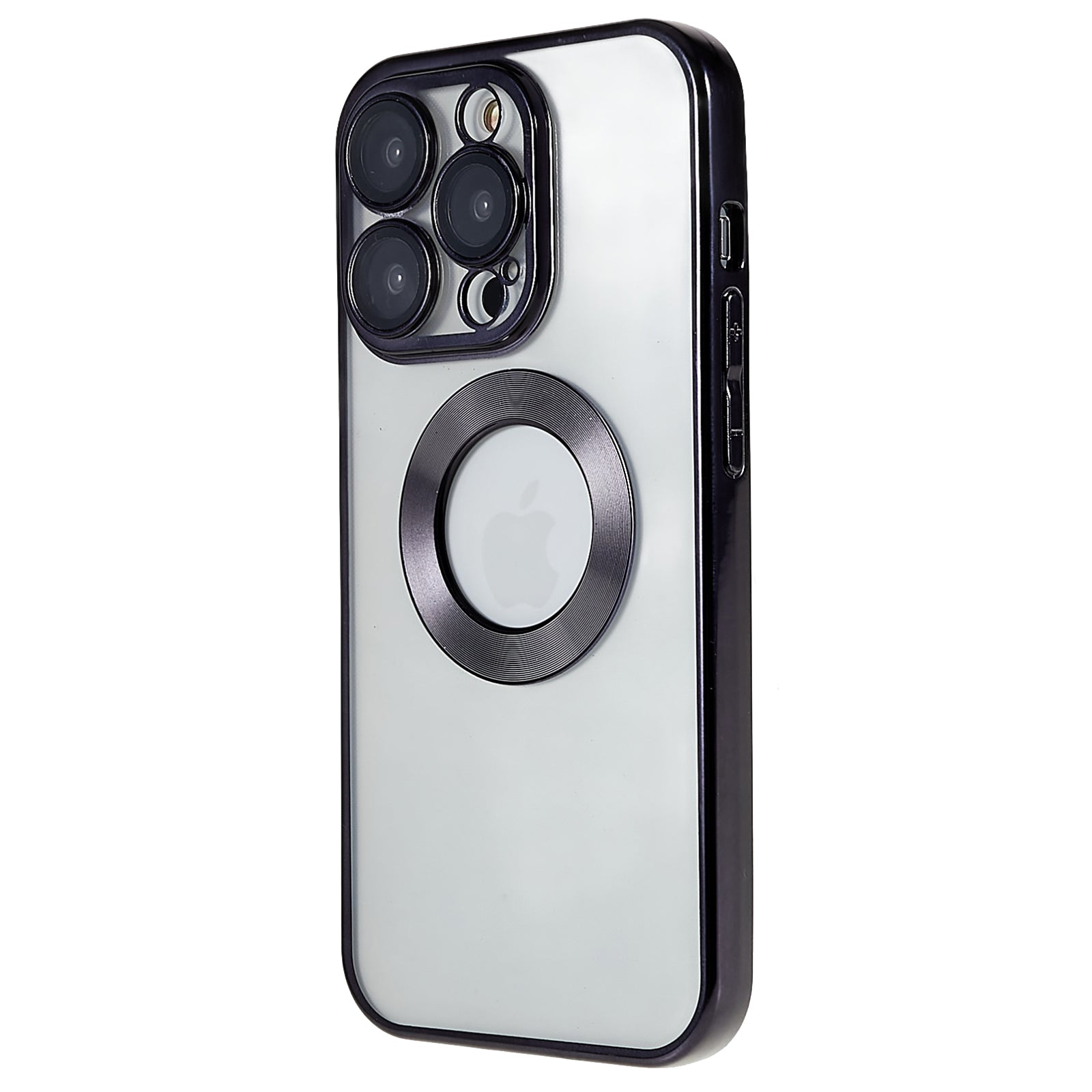 For iPhone 12 Pro Max 6.7 inch All-Round Lens Protection Clear Case CD Texture Ring Logo Hole Design Electroplating Edges Soft TPU Phone Cover