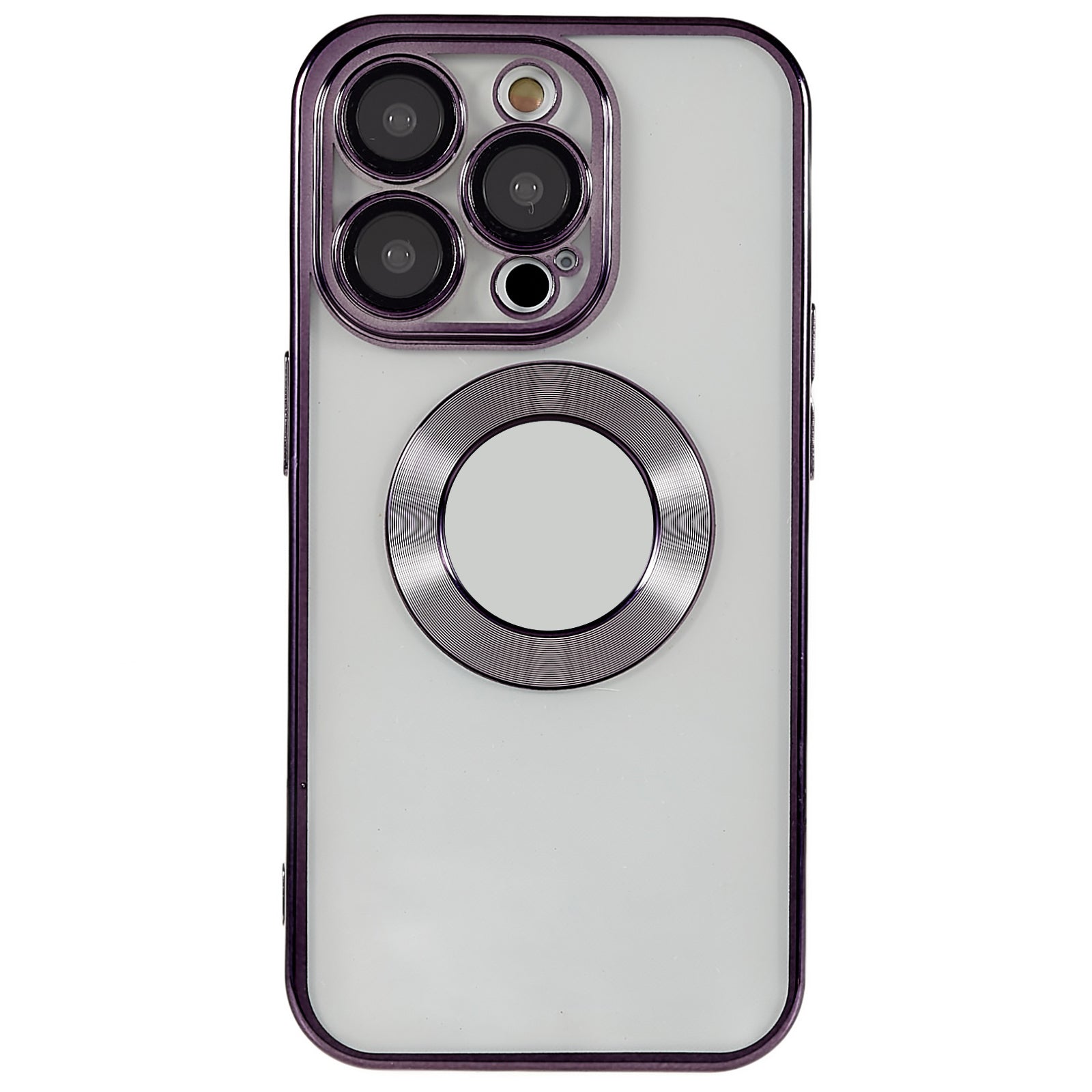 Til iPhone 13 Pro 6,1 tommer CD Texture Ring Logo Hul Design Telefon Case Klar TPU galvanisering kanter Beskyttelsescover med indbygget PC-linsefilm