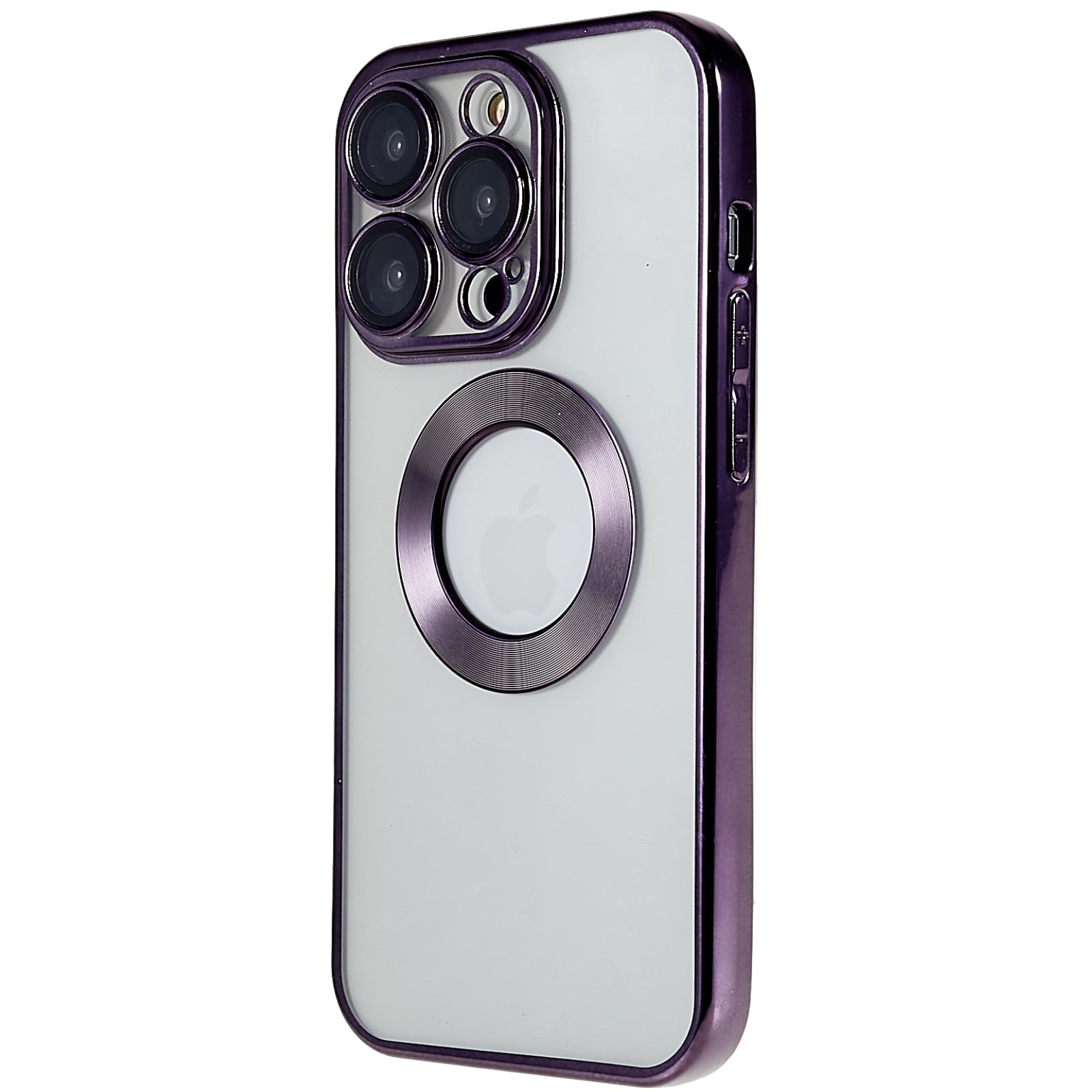 For iPhone 14 Pro Max Electroplating Edges Transparent Phone Case CD Texture Ring Logo Hole Design Soft TPU Shockproof Cover with Built-in Camera Lens Protector