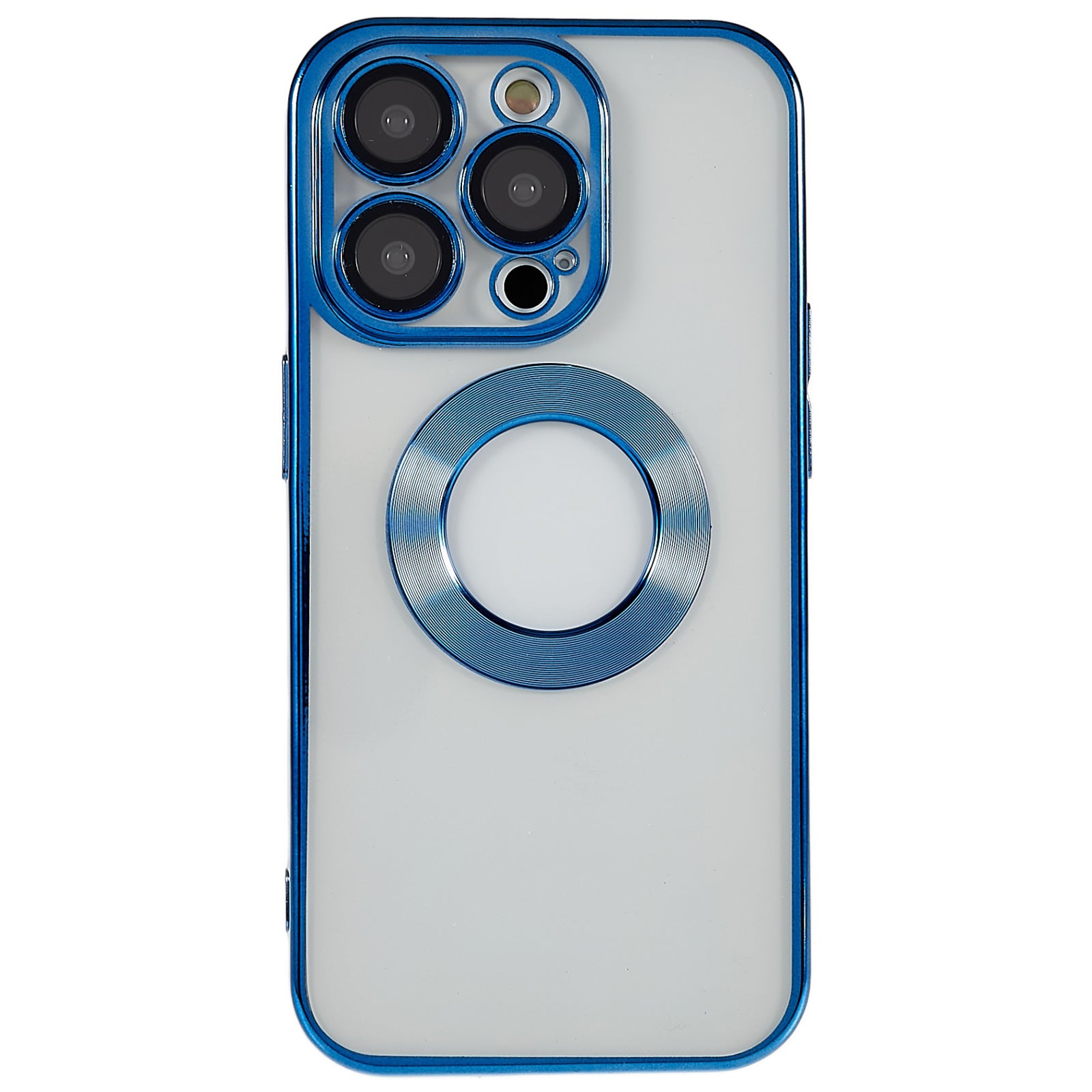 For iPhone 14 Pro Max Electroplating Edges Transparent Phone Case CD Texture Ring Logo Hole Design Soft TPU Shockproof Cover with Built-in Camera Lens Protector