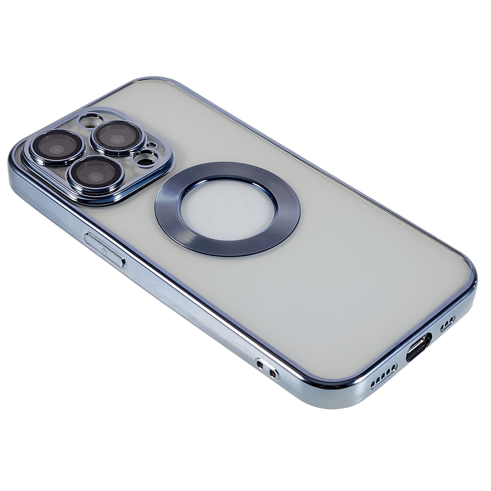 For iPhone 14 Pro Max Electroplating Edges Transparent Phone Case CD Texture Ring Logo Hole Design Soft TPU Shockproof Cover with Built-in Camera Lens Protector