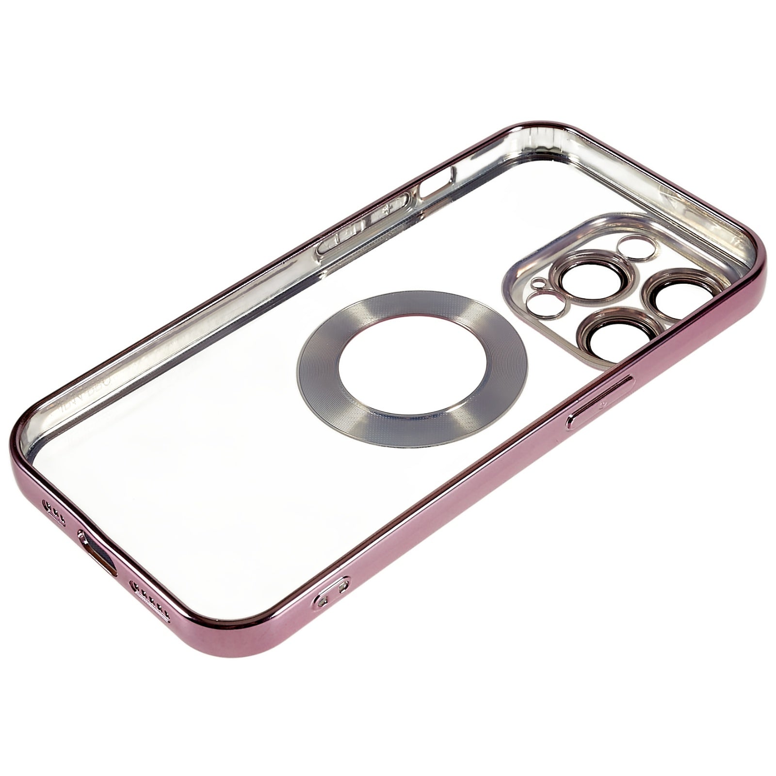 For iPhone 14 Pro Max Electroplating Edges Transparent Phone Case CD Texture Ring Logo Hole Design Soft TPU Shockproof Cover with Built-in Camera Lens Protector