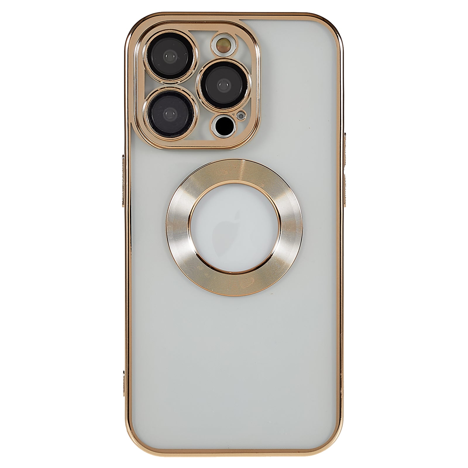 For iPhone 14 Pro Max Electroplating Edges Transparent Phone Case CD Texture Ring Logo Hole Design Soft TPU Shockproof Cover with Built-in Camera Lens Protector