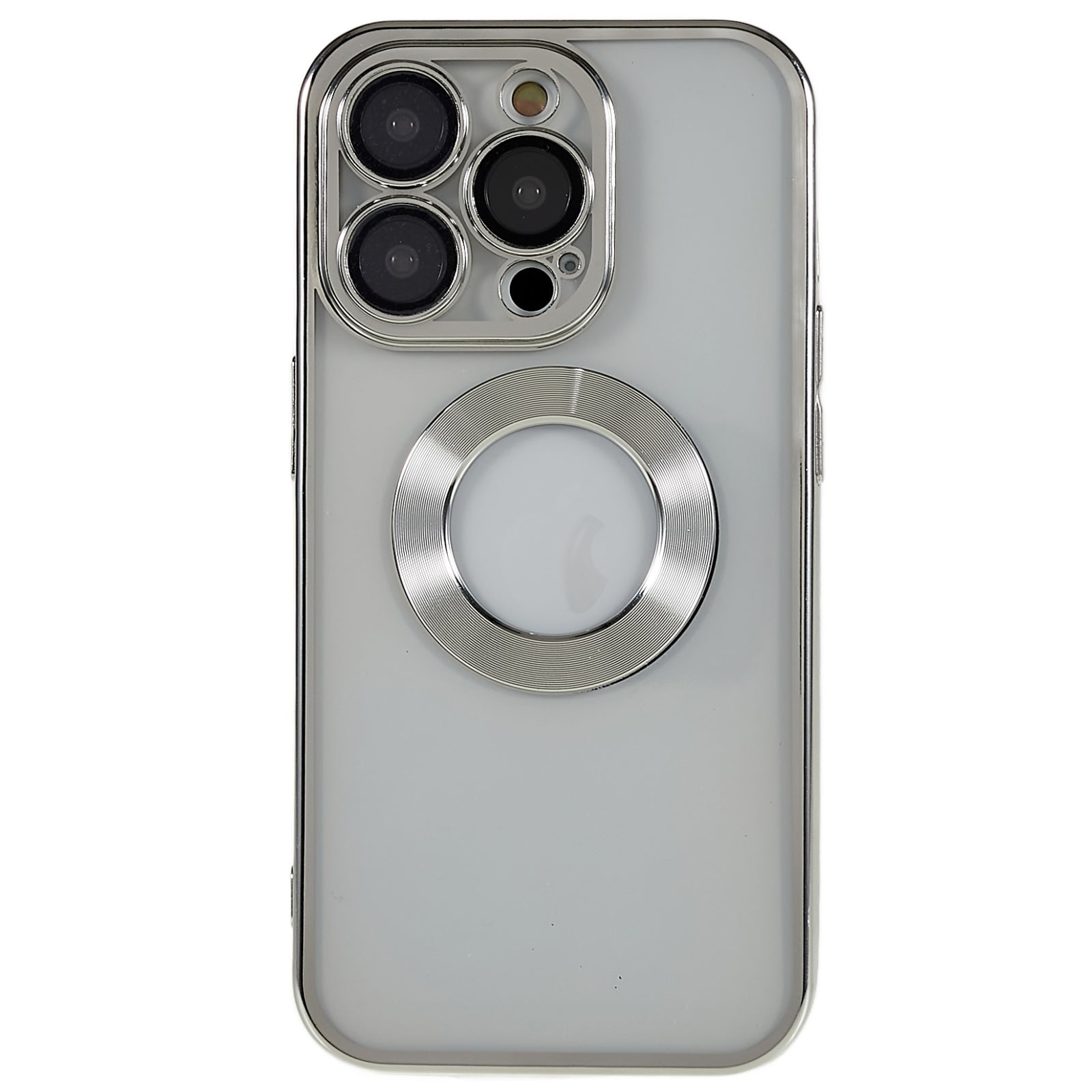 For iPhone 14 Pro Max Electroplating Edges Transparent Phone Case CD Texture Ring Logo Hole Design Soft TPU Shockproof Cover with Built-in Camera Lens Protector