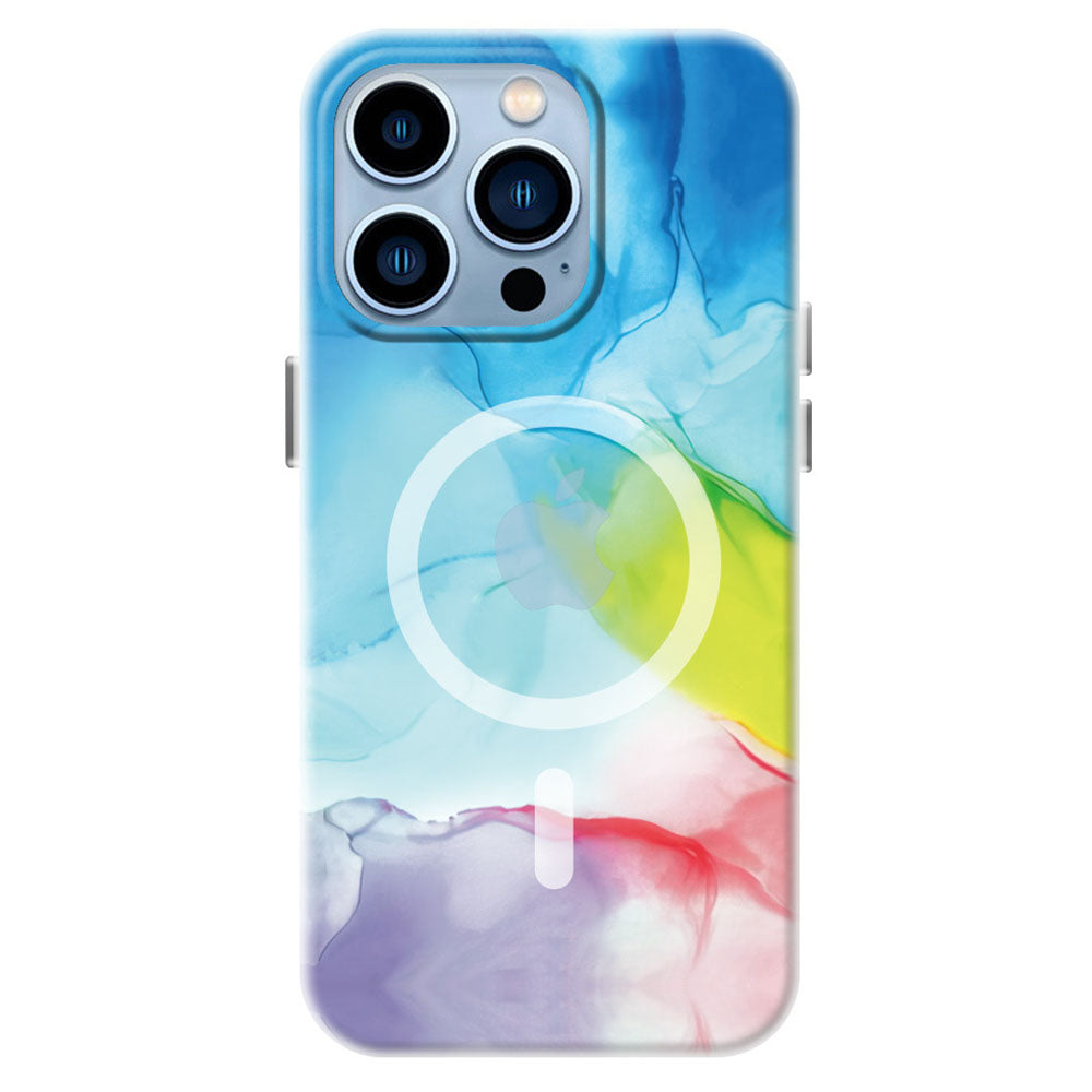 For iPhone 14 Pro Shockproof Ink Painting Skin-touch Translucent TPU Back Case Compatible with MagSafe