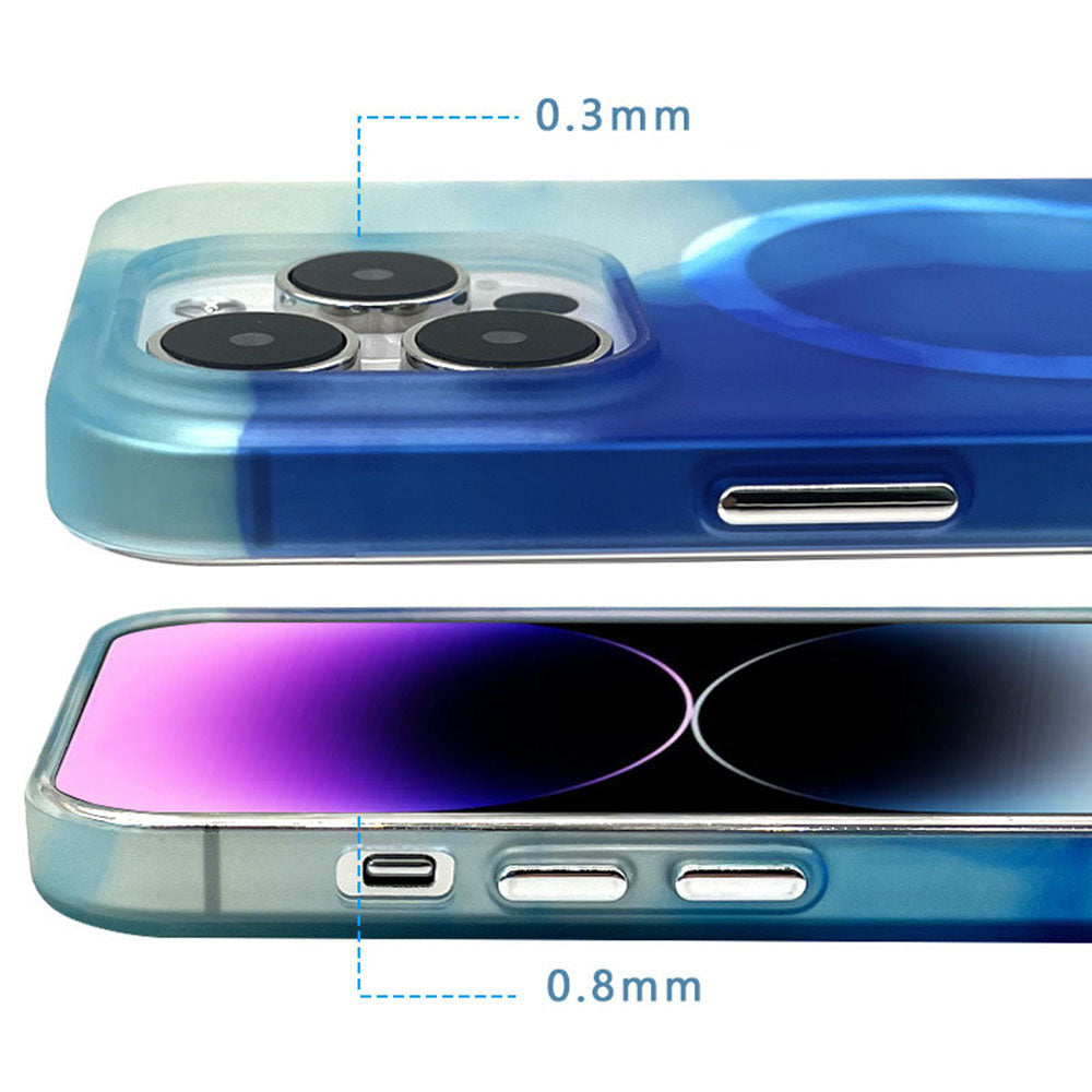 For iPhone 14 Pro Shockproof Ink Painting Skin-touch Translucent TPU Back Case Compatible with MagSafe
