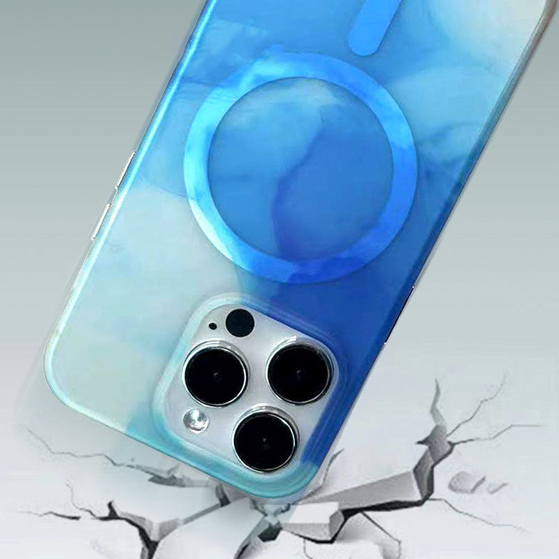 For iPhone 14 Pro Shockproof Ink Painting Skin-touch Translucent TPU Back Case Compatible with MagSafe