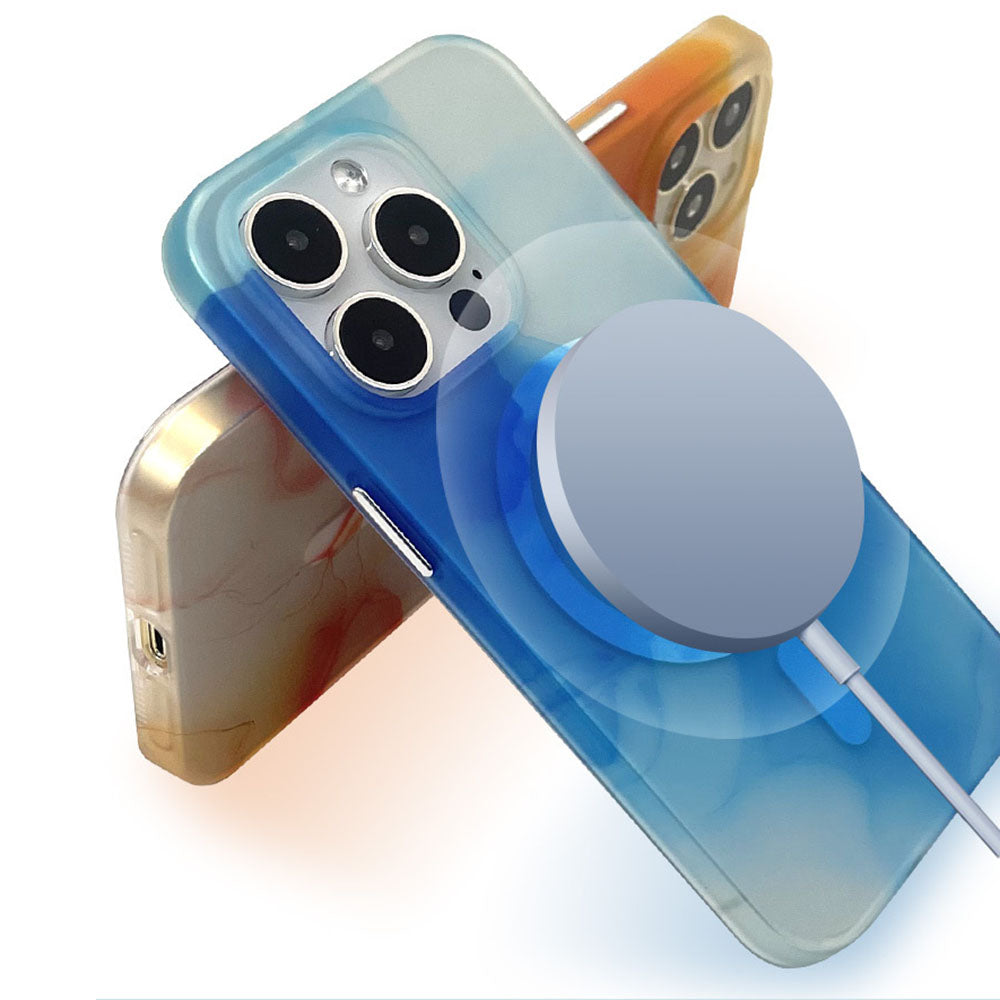 For iPhone 14 Pro Shockproof Ink Painting Skin-touch Translucent TPU Back Case Compatible with MagSafe