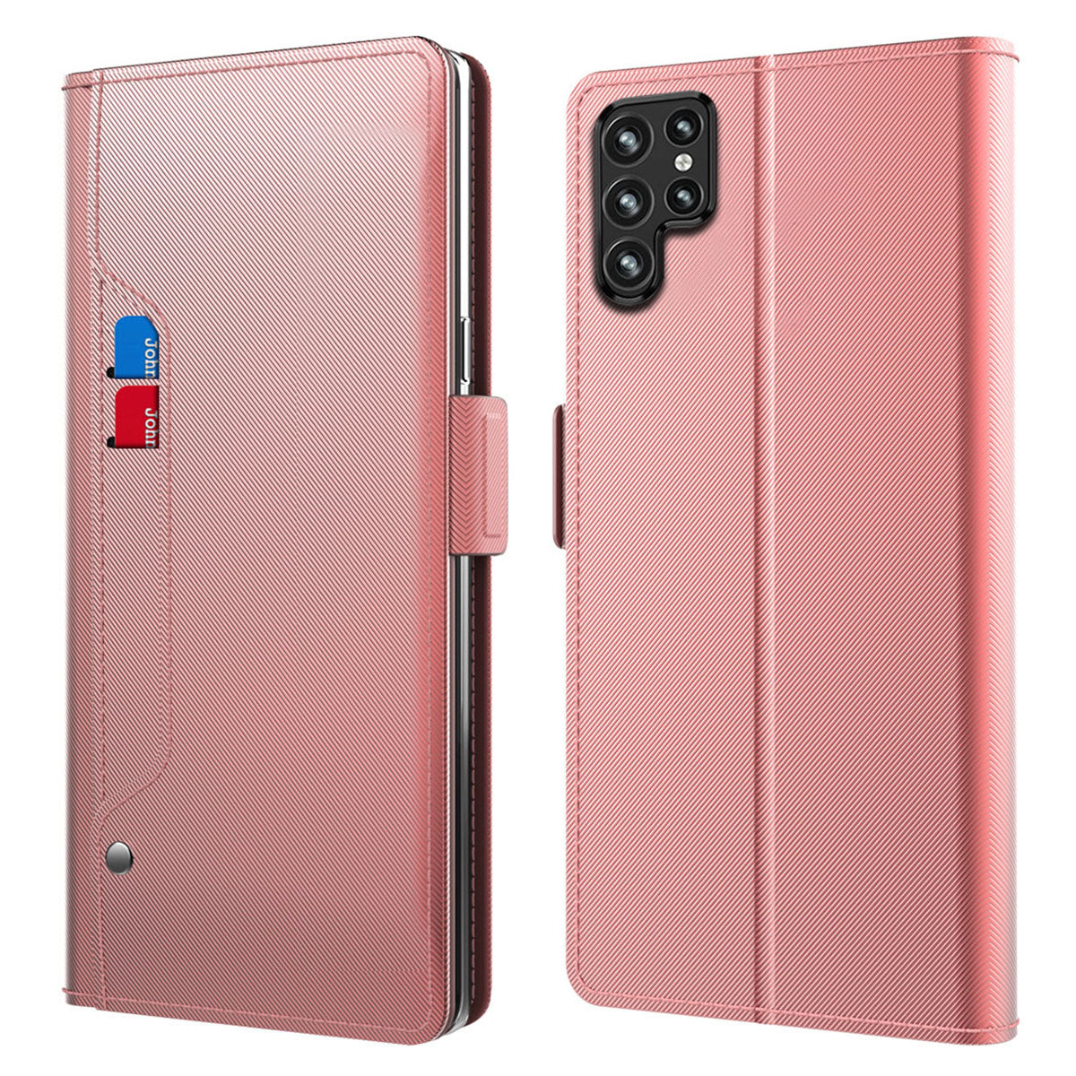 For Samsung Galaxy S23 Ultra PU Leather TPU Shockproof Cell Phone Case Foldable Stand Card Holder Magnetic Phone Cover with Makeup Mirror