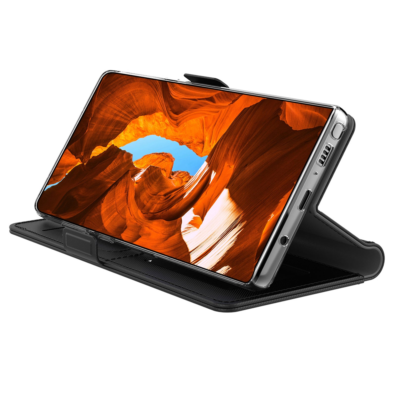 For Samsung Galaxy S23 Ultra PU Leather TPU Shockproof Cell Phone Case Foldable Stand Card Holder Magnetic Phone Cover with Makeup Mirror