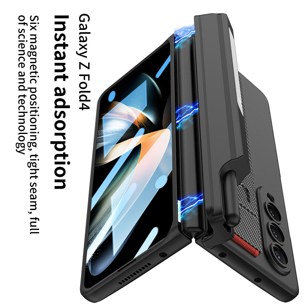 GKK For Samsung Galaxy Z Fold4 5G Wristband Kickstand Magnetic Hinge PC Case Pen Slot Folding Phone Cover with Tempered Glass Screen Film