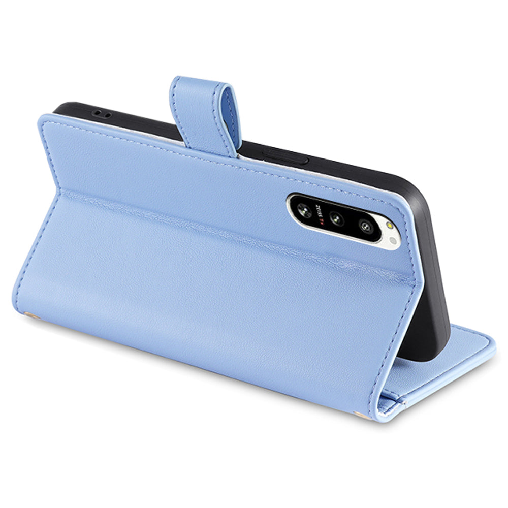 For Sony Xperia 5 IV 5G Book Style PU Leather Stand Case Zipper Pocket Card Slots Flip Phone Cover with Wrist Strap and Shoulder Strap