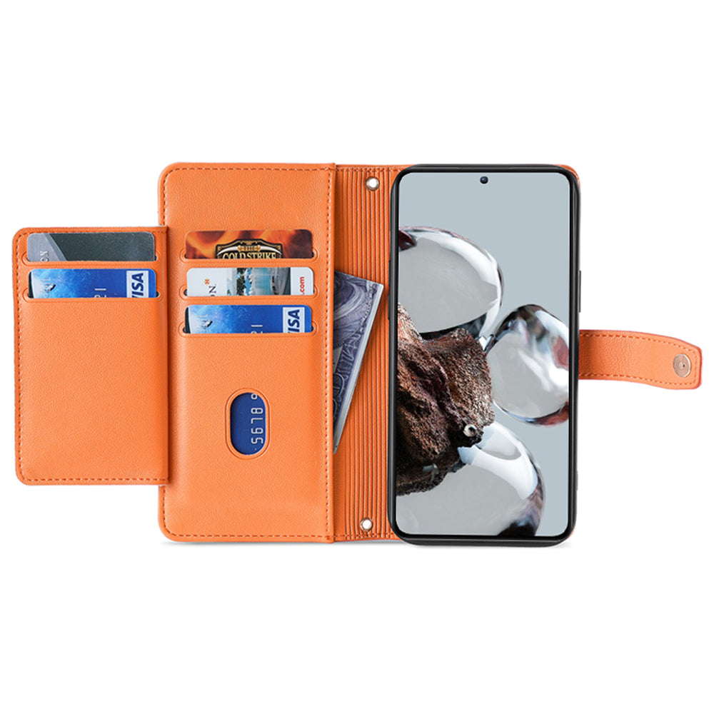 For Xiaomi Redmi K50 Ultra 5G 12T 5G Bump Proof PU Leather Stand Case Zipper Pocket Card Slots Flip Phone Cover with Wrist Strap and Shoulder Strap