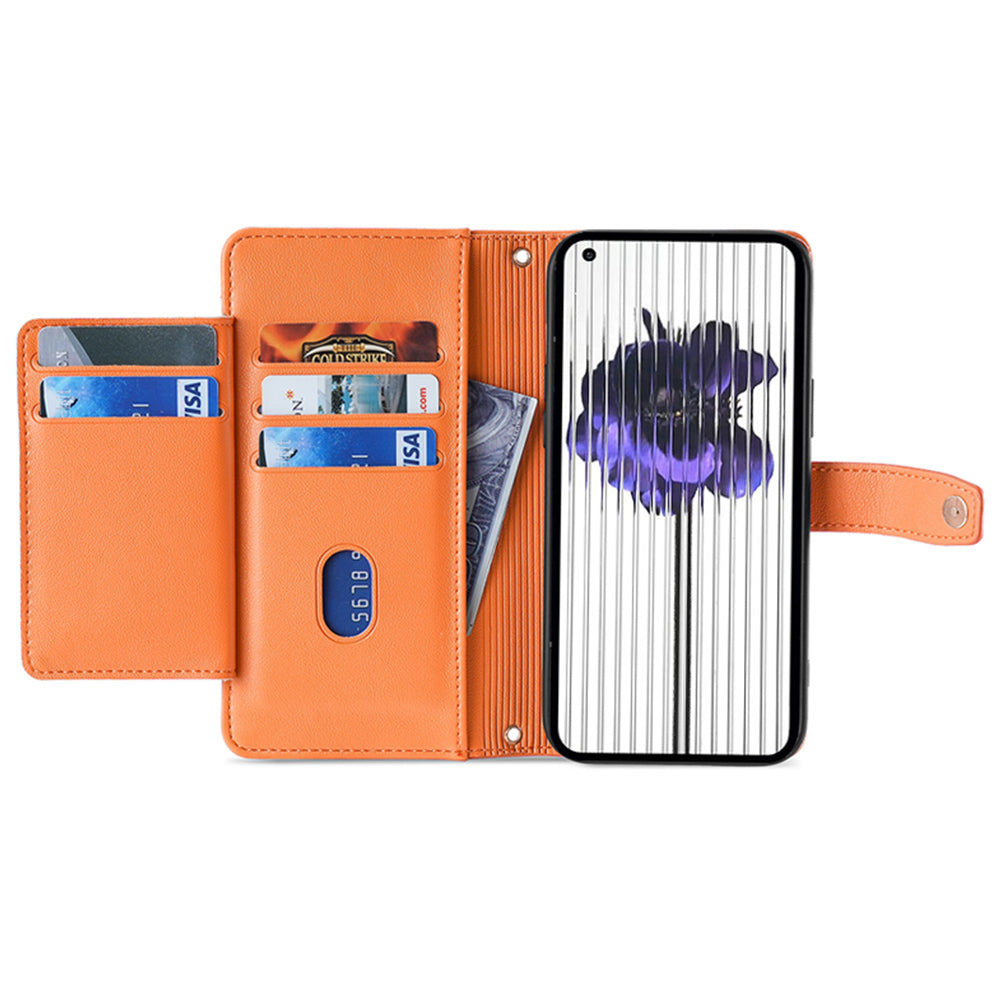 For Nothing phone (1) 5G kapsa na zip proti poškrábání PU kožený stojánek Pouzdro Sloty na karty Flipový kryt telefonu s popruhem na zápěstí a popruhem přes rameno