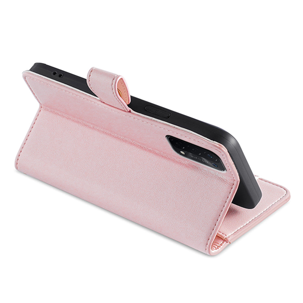For Oppo A54 5G Multiple Card Slots Zipper Pocket Case Textured PU Leather Stand Flip Wallet Phone Cover with Wrist Strap and Shoulder Strap