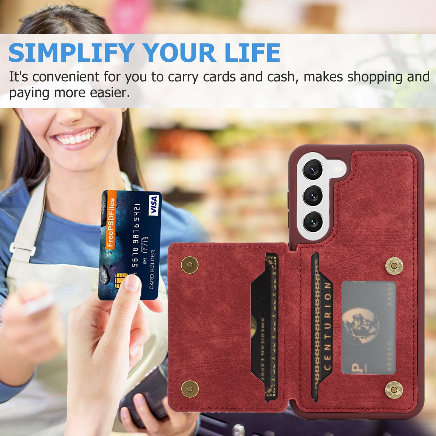 For Samsung Galaxy S22 5G Dual Card Holder Kickstand Phone Case PU Leather Coated TPU Magnetic Closure Cover with Wrist Strap