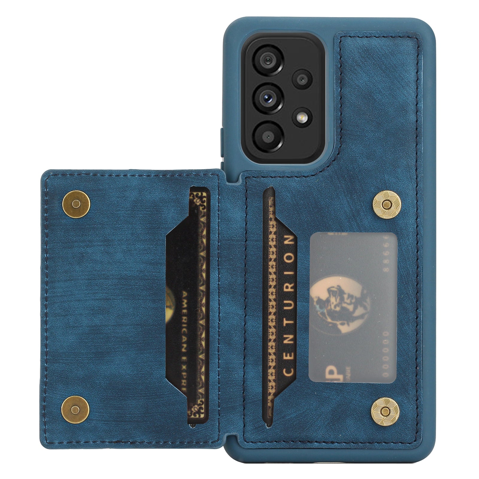 For Samsung Galaxy A53 5G PU Leather Coated TPU Back Case Kickstand Magnetic Clasp Shockproof Cover with Dual Card Holder and Strap