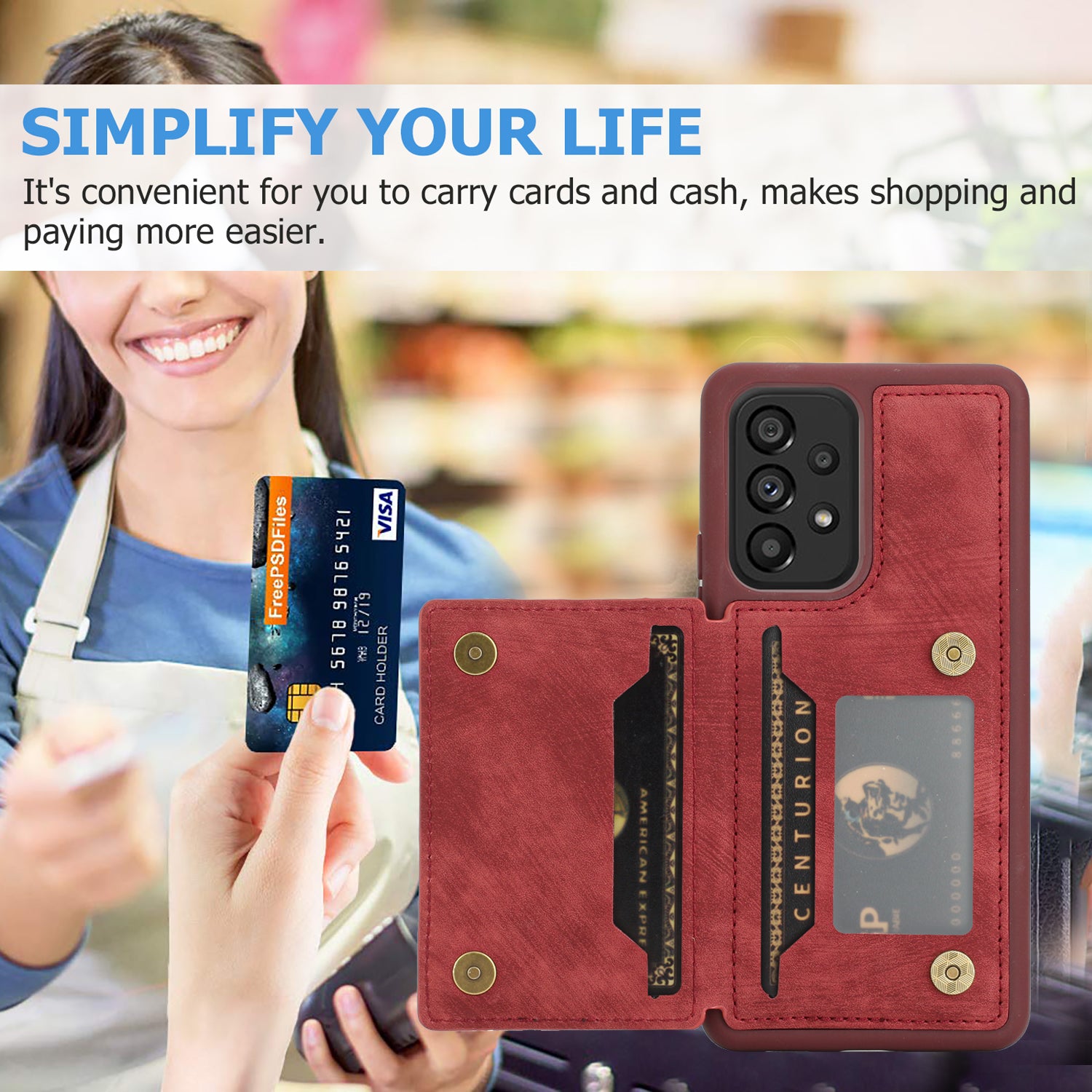 For Samsung Galaxy A53 5G PU Leather Coated TPU Back Case Kickstand Magnetic Clasp Shockproof Cover with Dual Card Holder and Strap