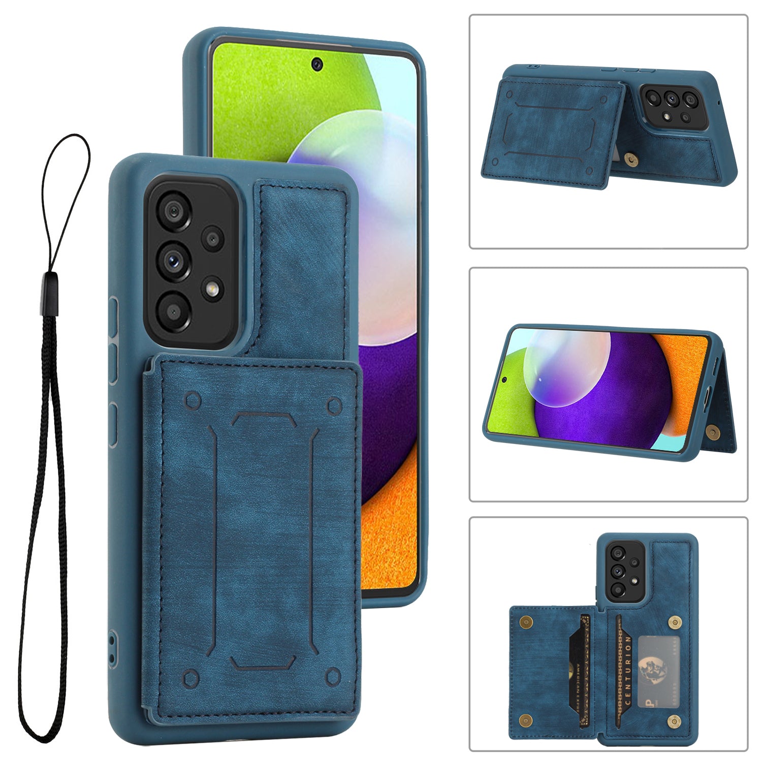 For Samsung Galaxy A52 4G 5G A52s 5G Dual Card Holder Magnetic Phone Case PU Leather Coated TPU Kickstand Protective Cover with Strap