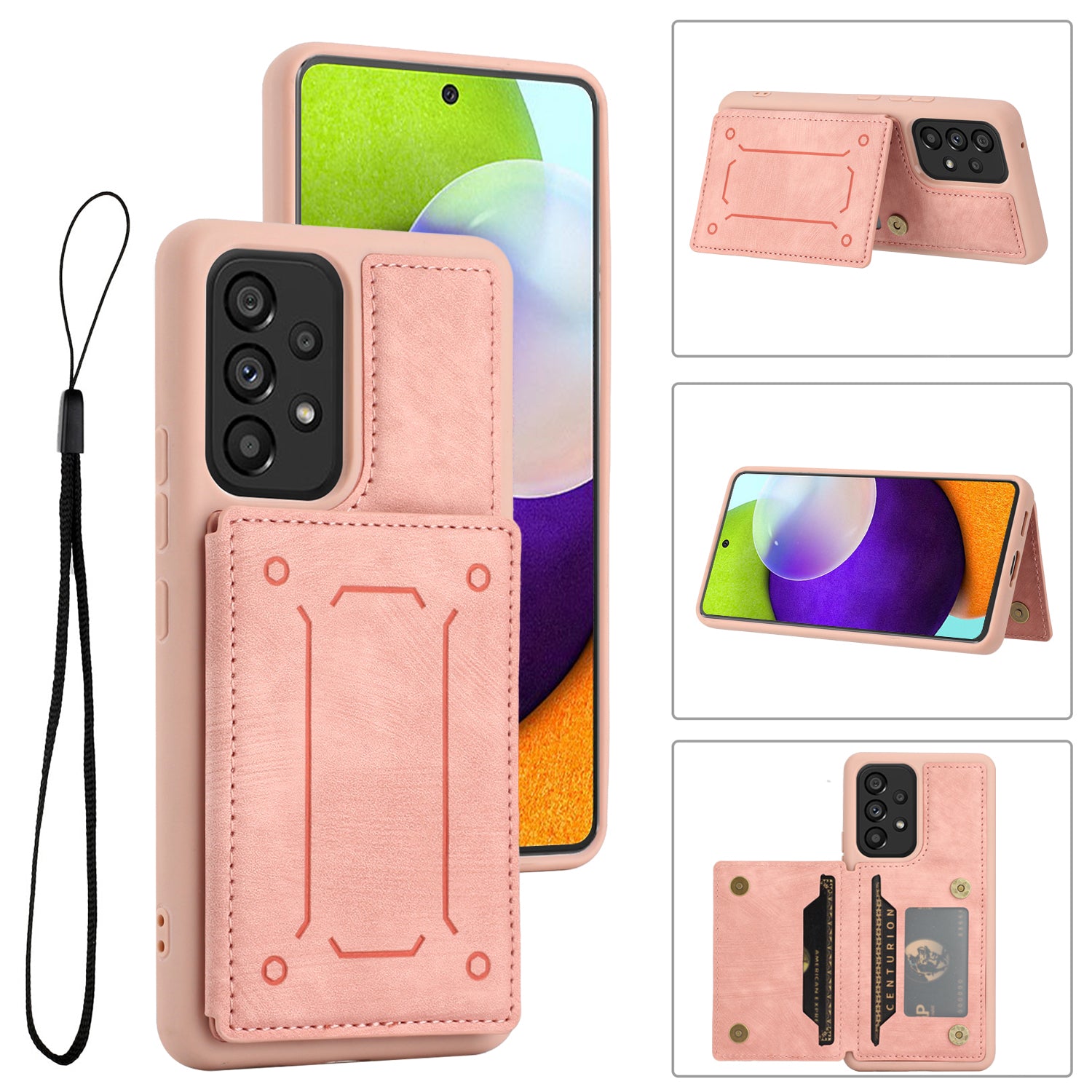 For Samsung Galaxy A52 4G 5G A52s 5G Dual Card Holder Magnetic Phone Case PU Leather Coated TPU Kickstand Protective Cover with Strap