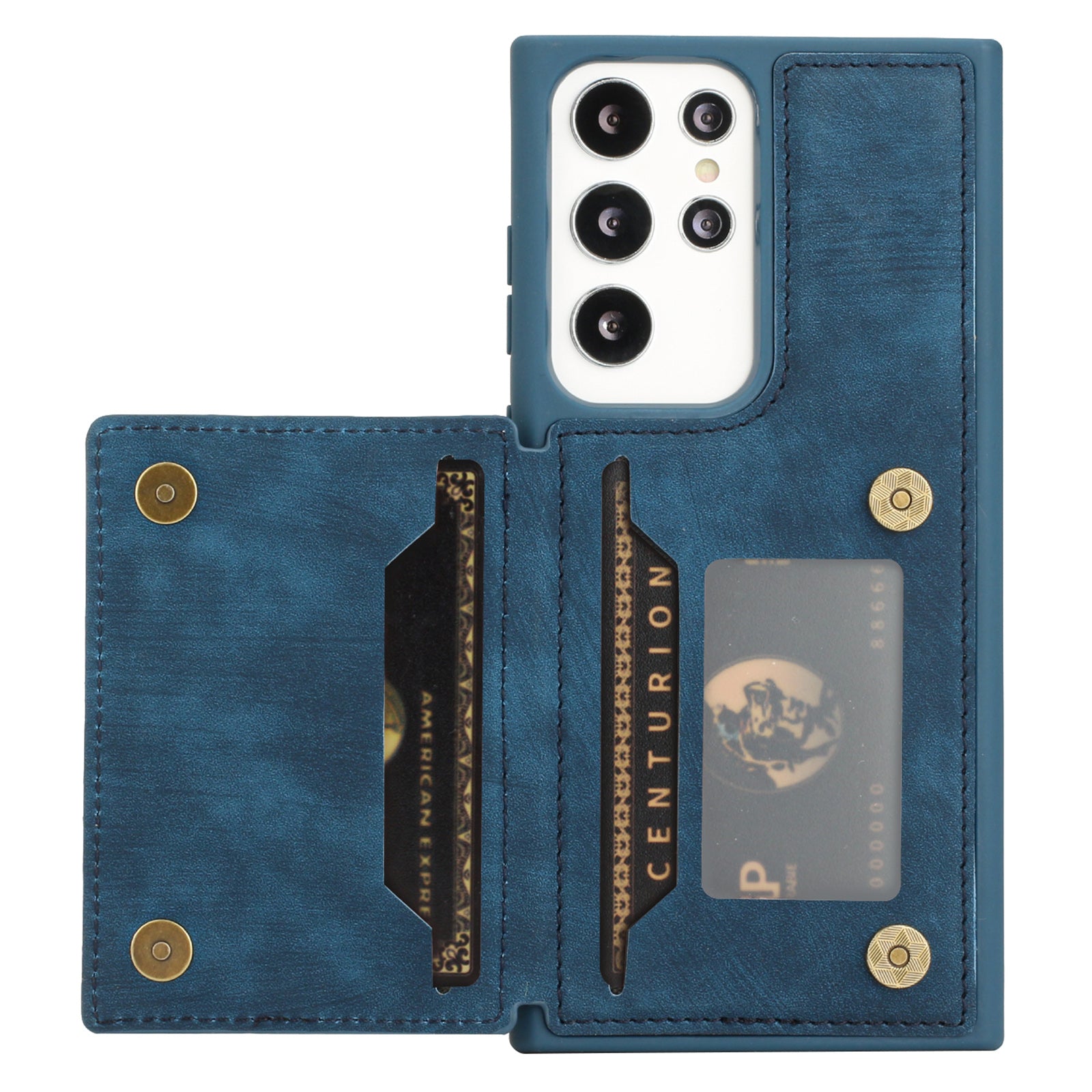 For Samsung Galaxy S23 Ultra Anti-scratch PU Leather Coated TPU Phone Case Dual Card Holder Kickstand Magnetic Cover