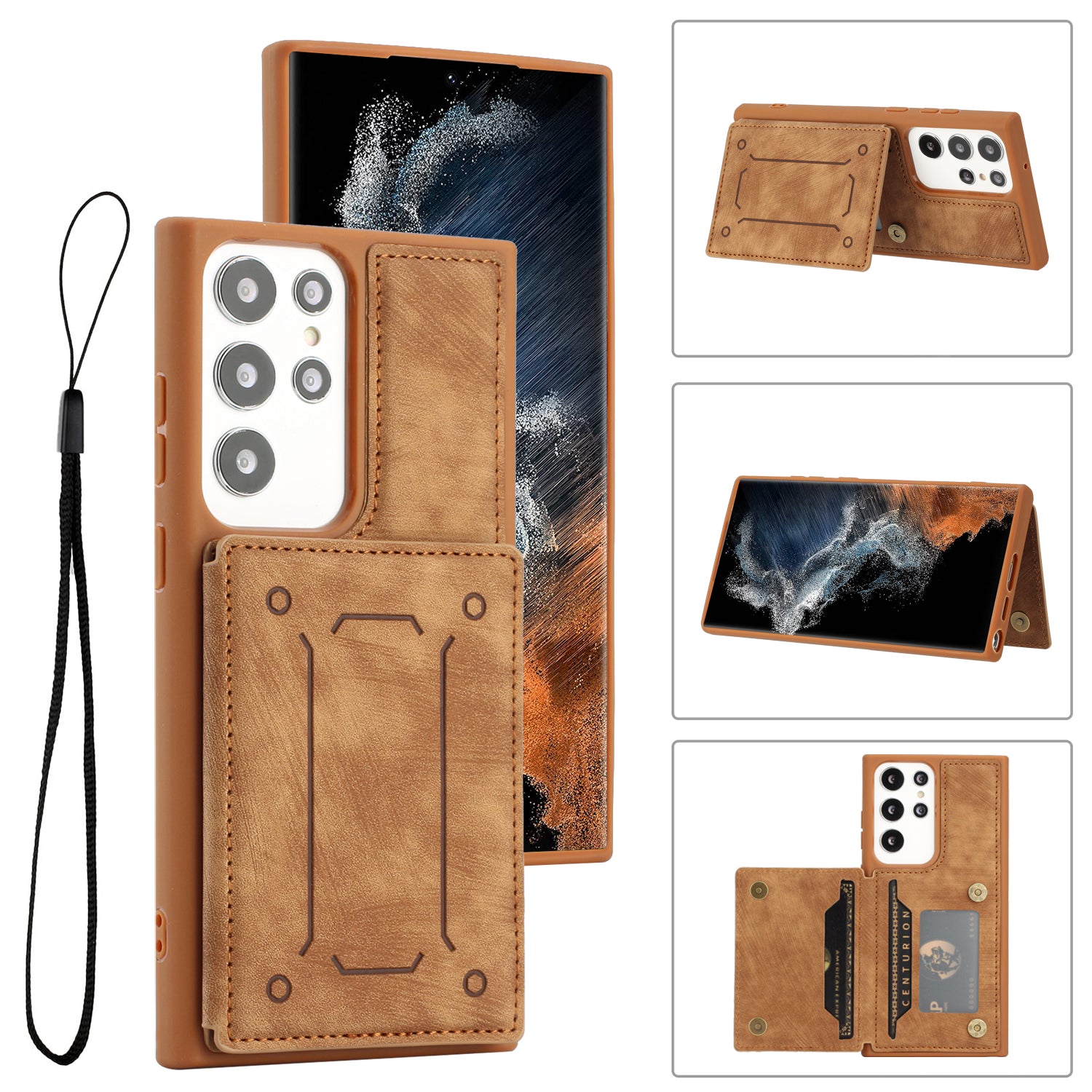 For Samsung Galaxy S23 Ultra Anti-scratch PU Leather Coated TPU Phone Case Dual Card Holder Kickstand Magnetic Cover